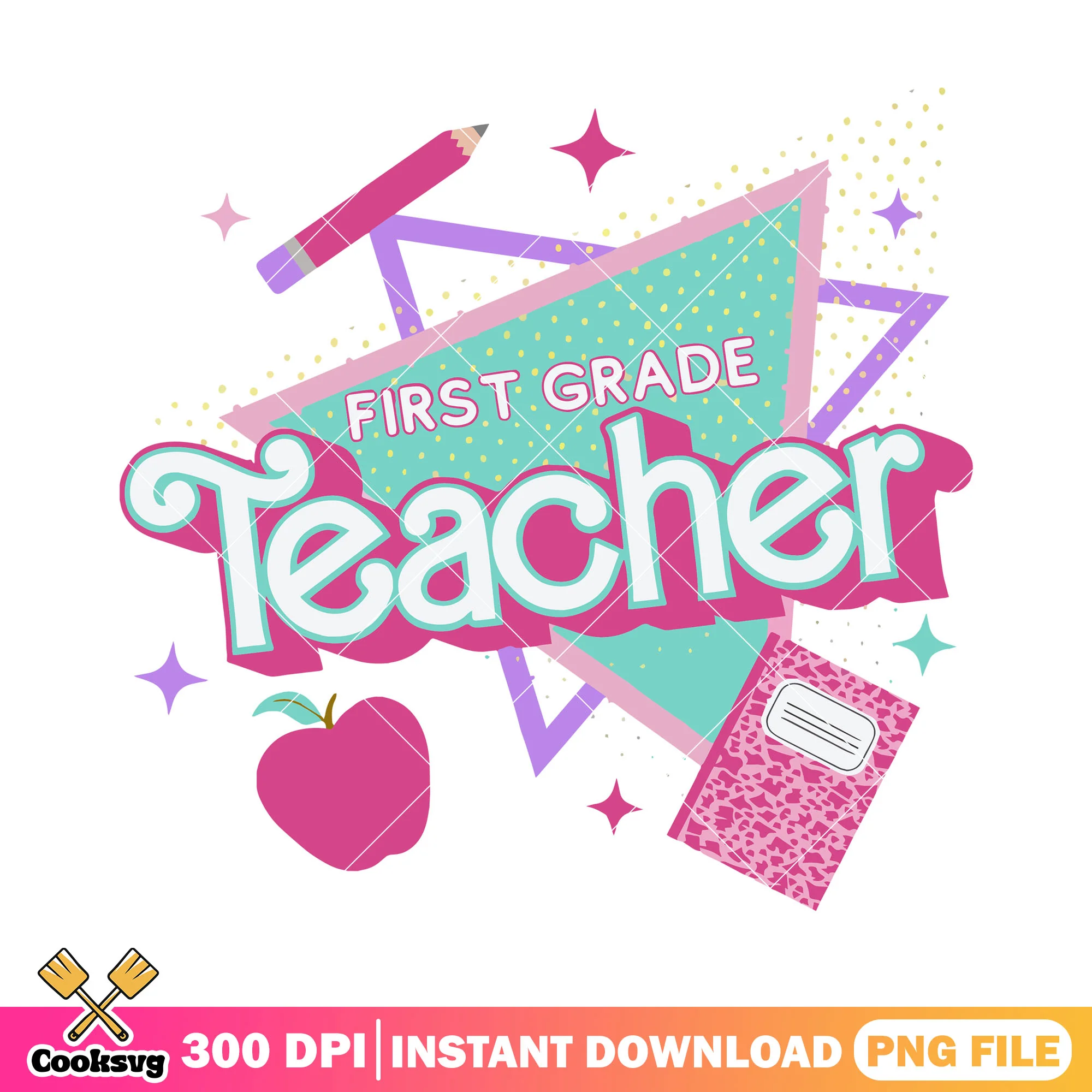 Teacher of first grade png, poster cute png, go back to school png