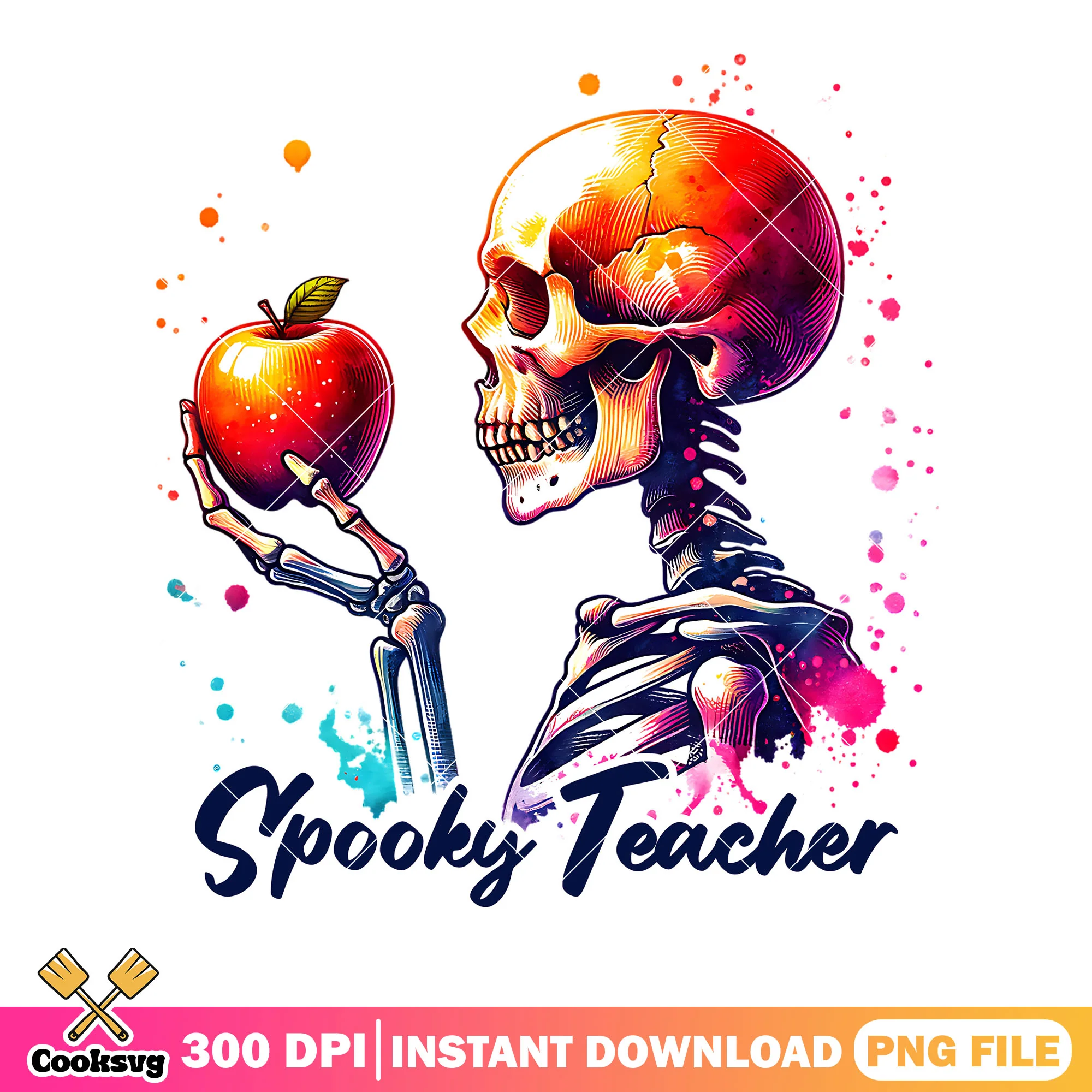 Teacher pop art apple png, skeleton art png, scary halloween png
