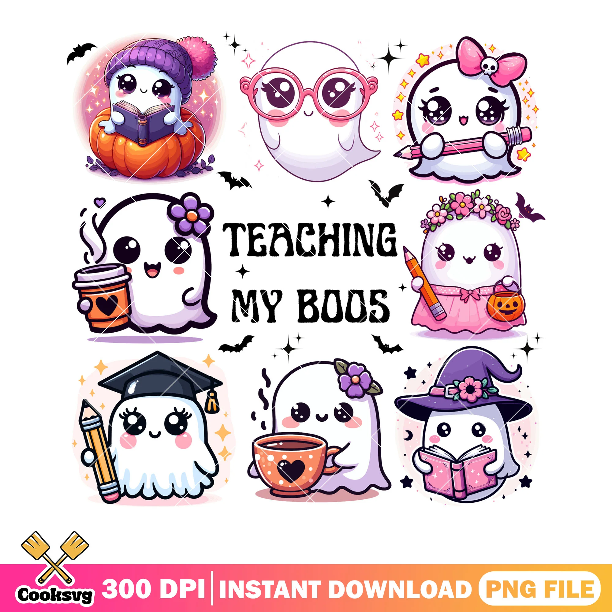 Teaching my boos png, hot chocolate png, spooky halloween png