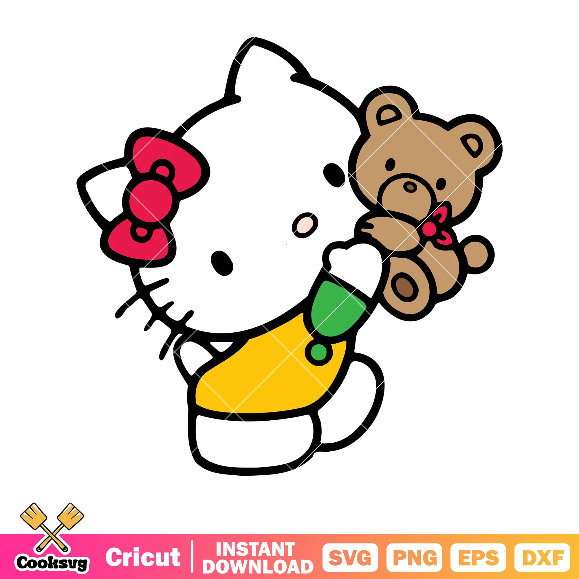 Teddy bear and hello kitty svg, hello kitty care bear svg