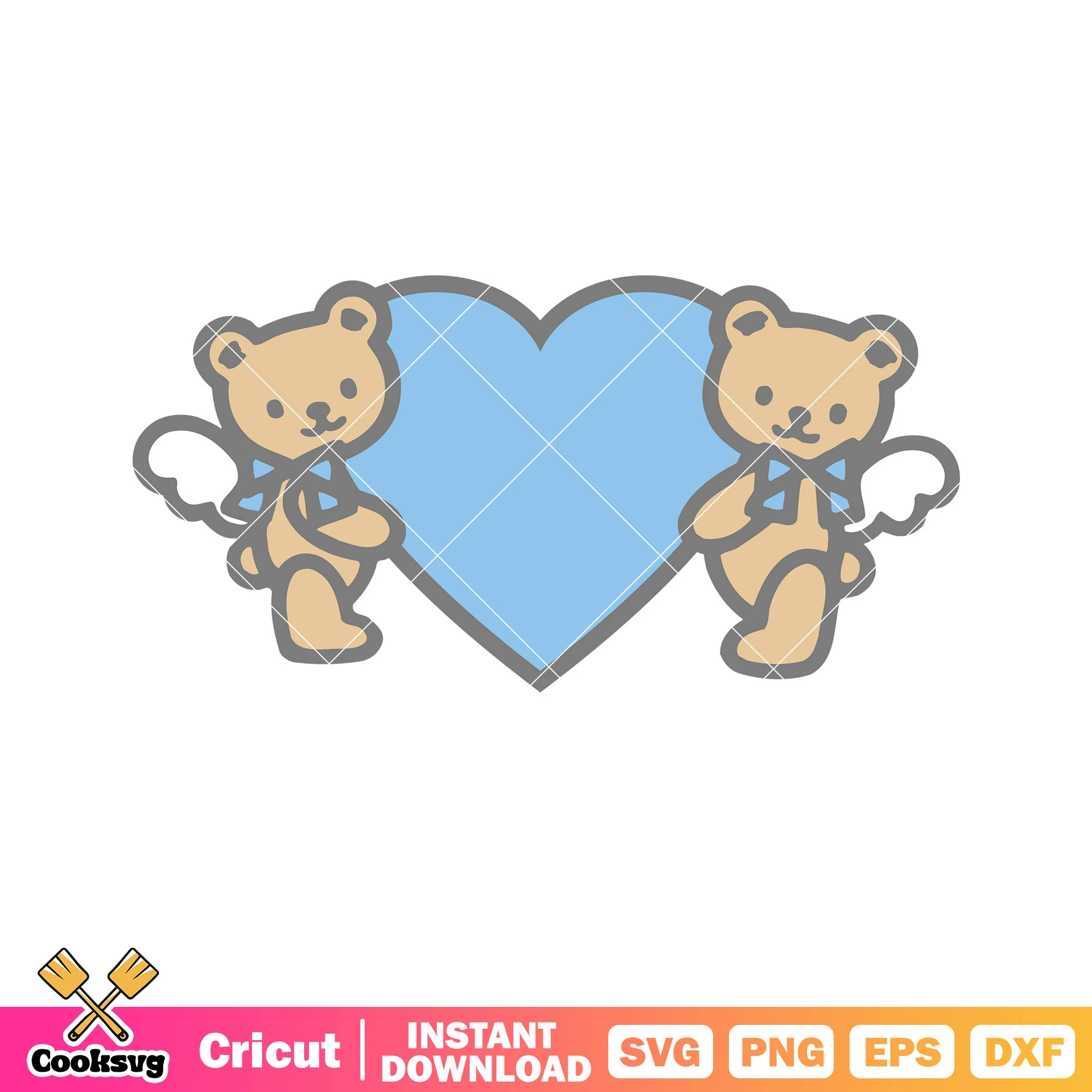 Teddy bear blue angel love svg, hello kitty with a teddy bear svg