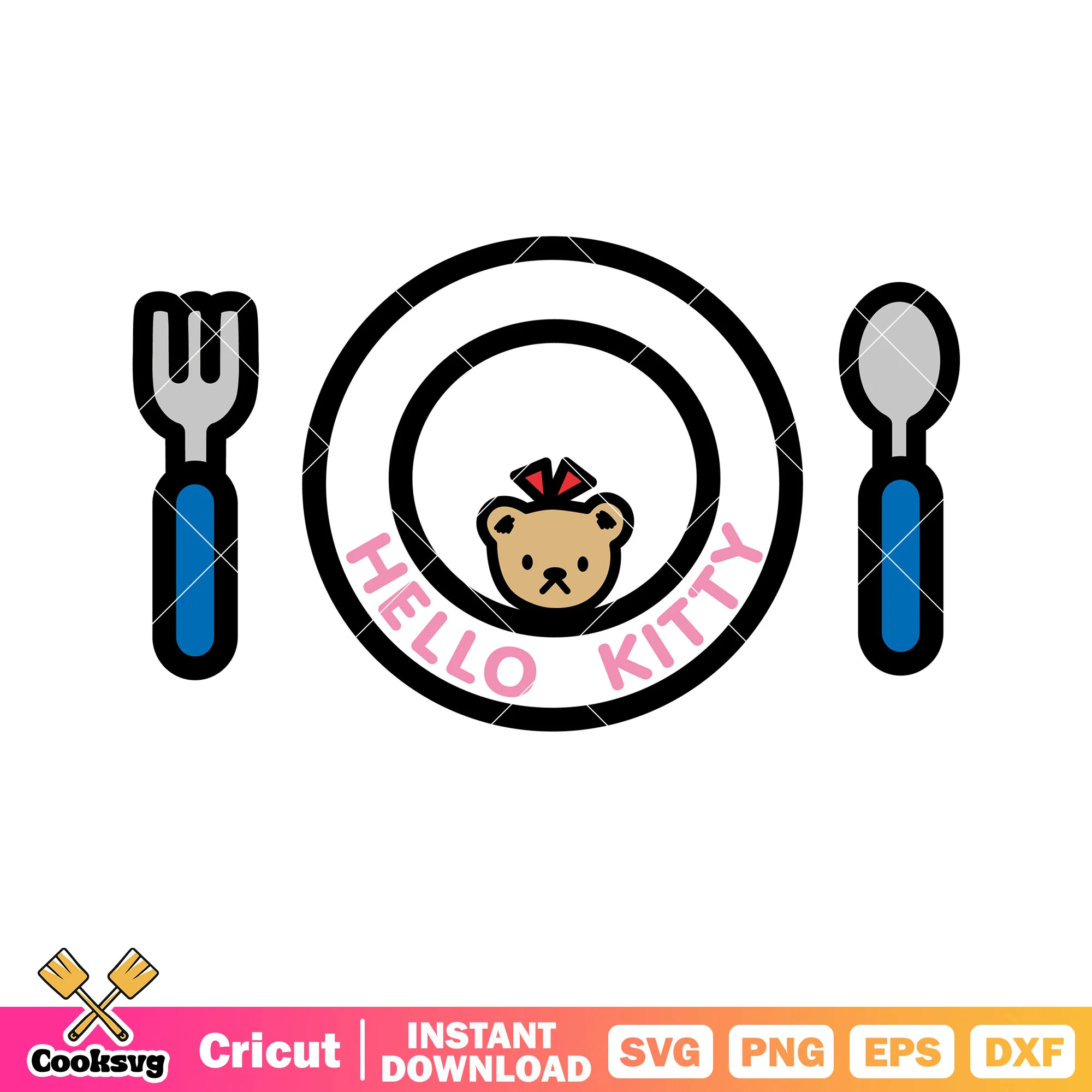Teddy bear hello kitty plate svg, hello kitty with a teddy bear svg