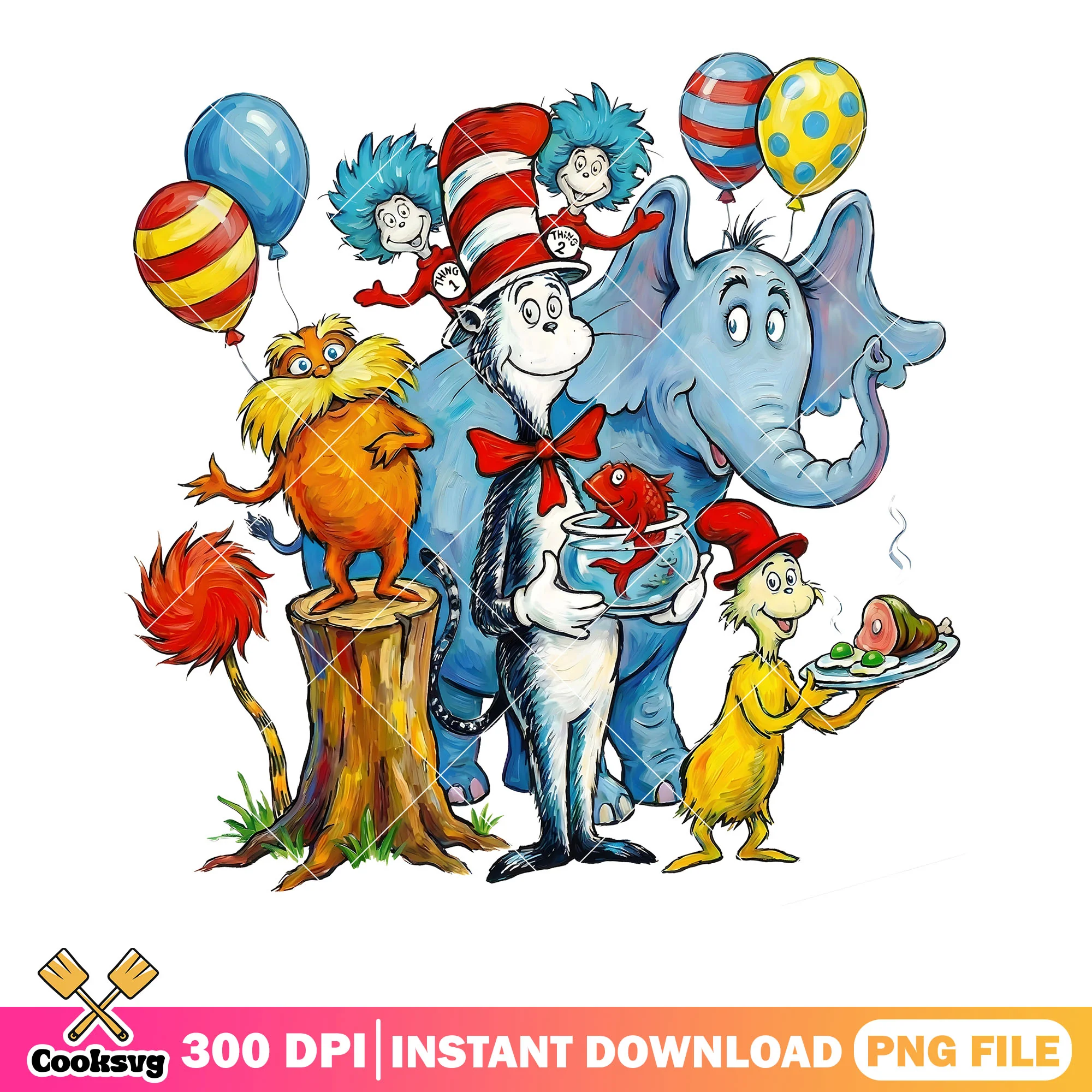 The cat in the hat cartoon character png, dr seuss png, the lorax png
