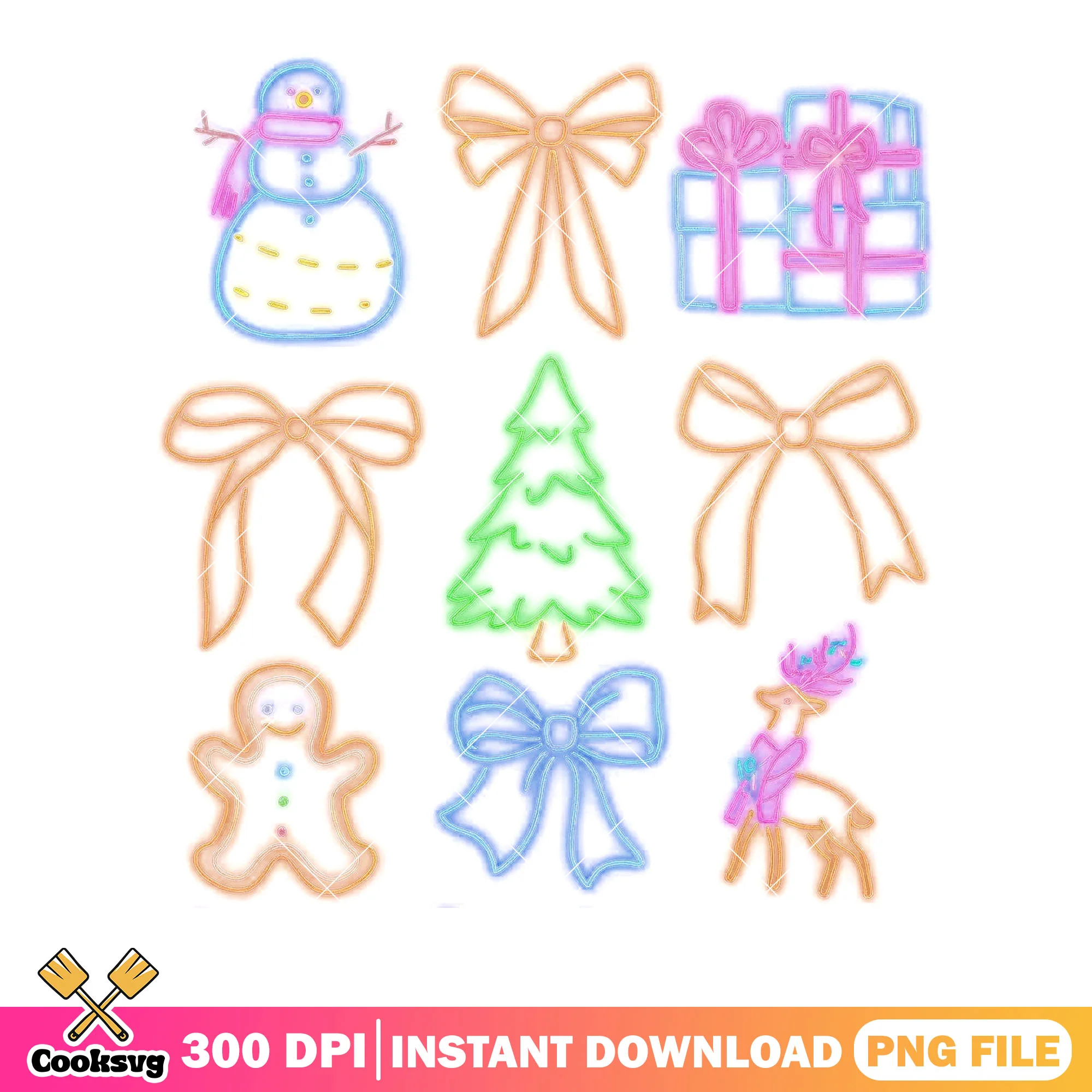 The christmas bow neon thing png, christmas gifts png, xmas tree png