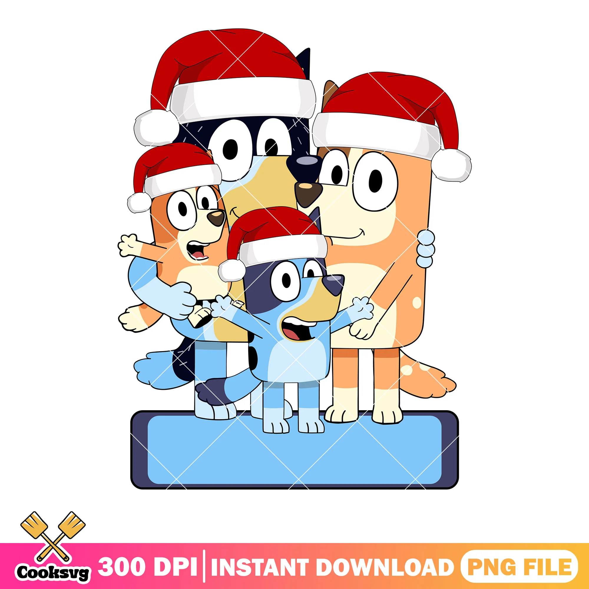 The christmas family bluey png, chili heeler png, xmas decorations png