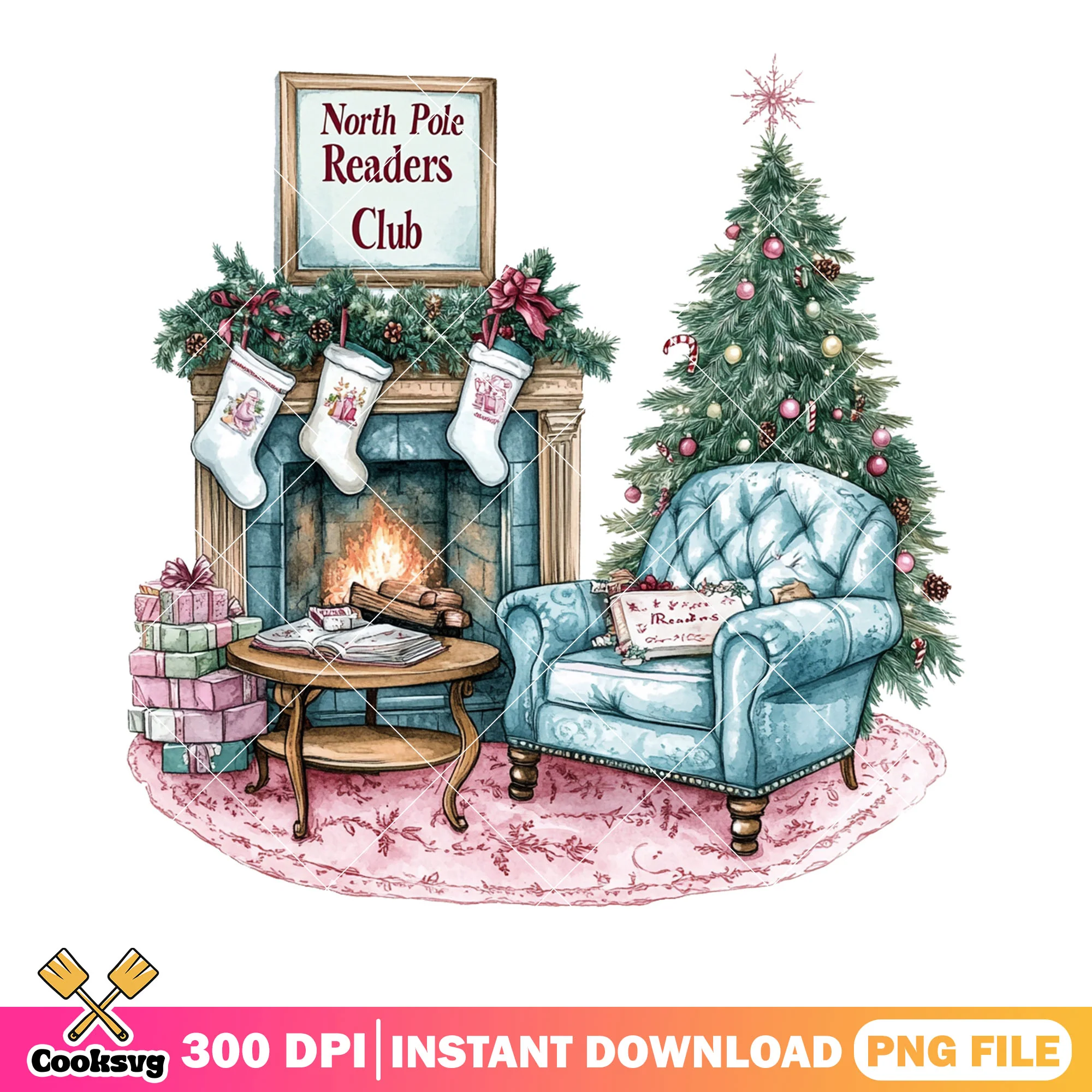 The christmas sock for santa png, cozy christmas png, north pole png