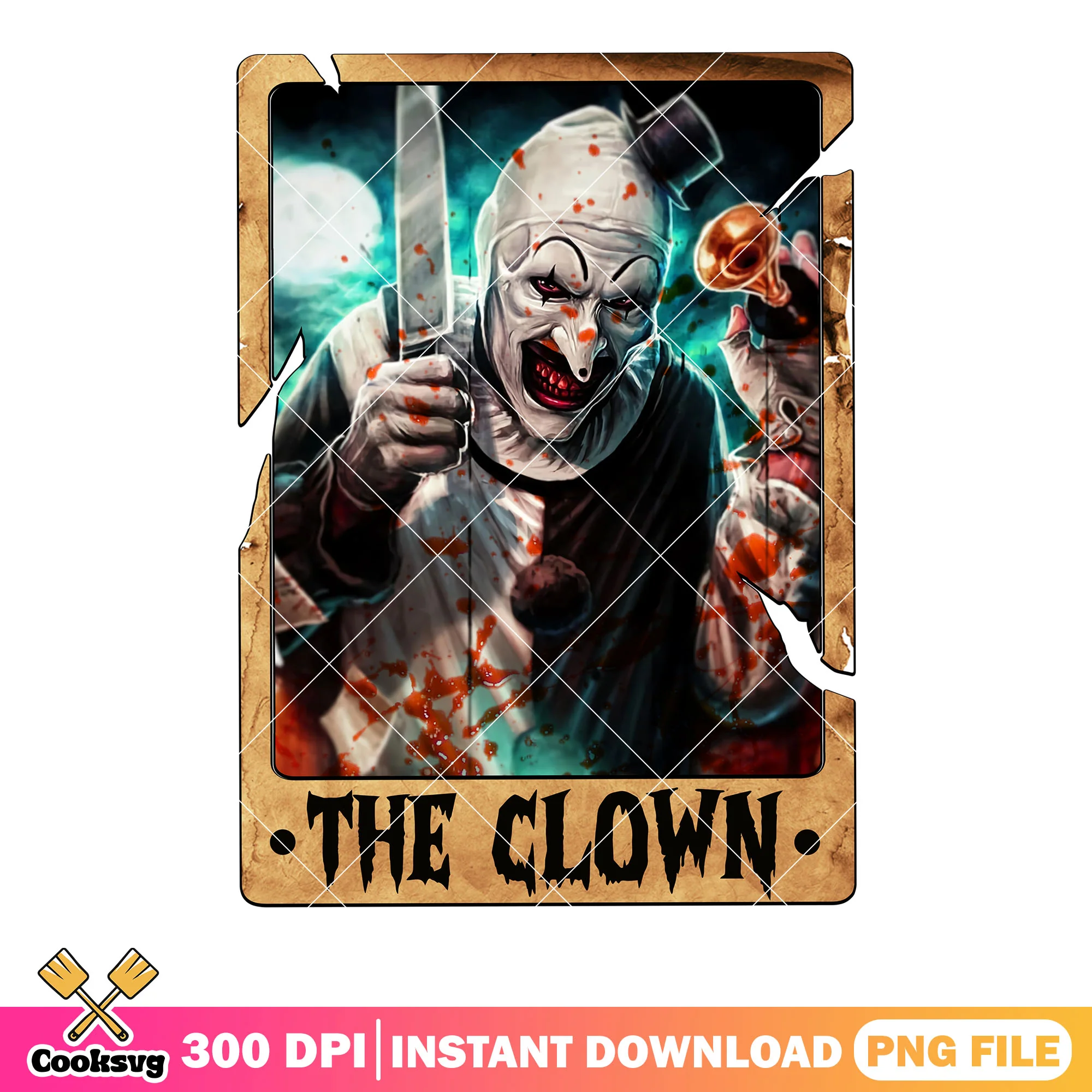The clown with a knife png, creepy clown art png, scary halloween png