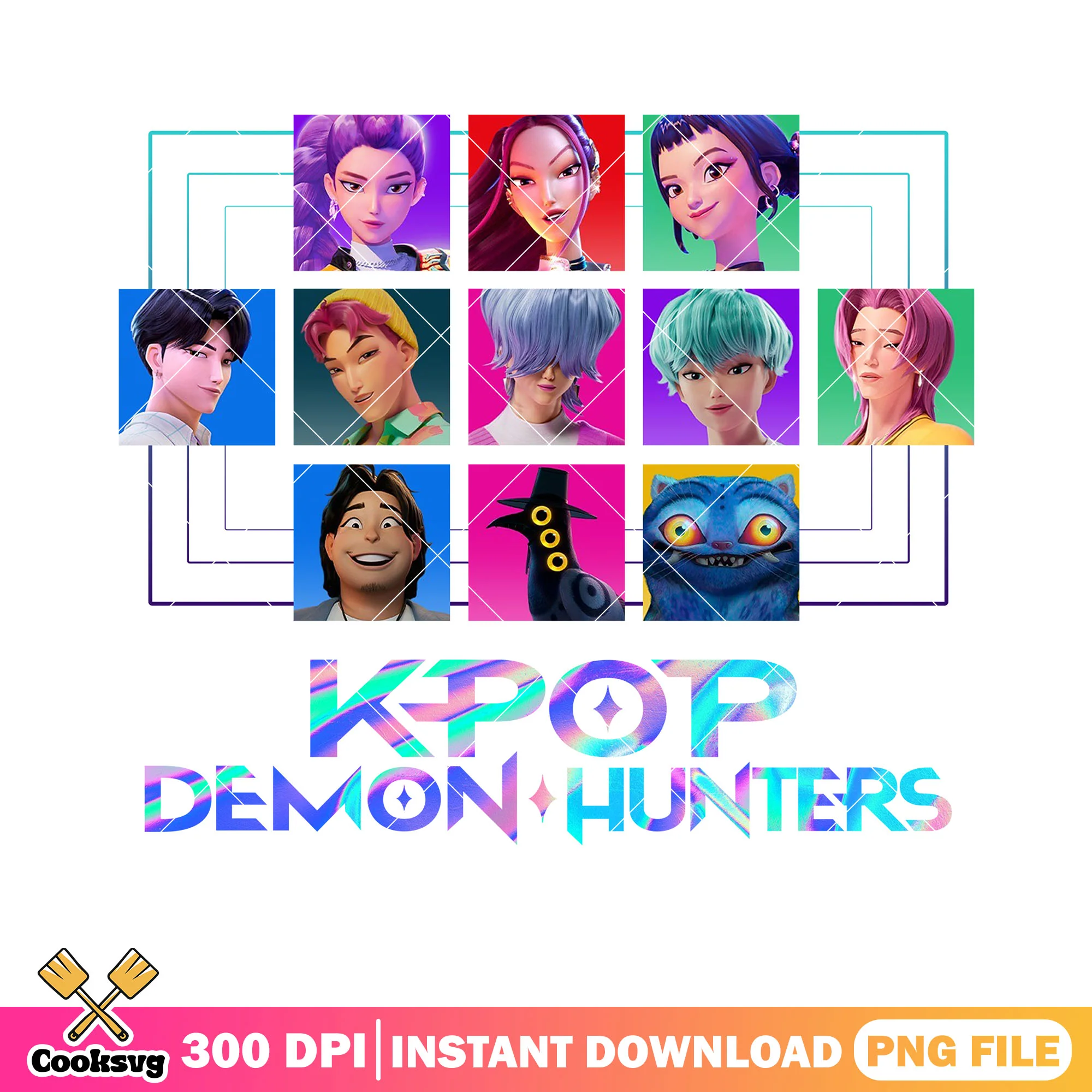The demon hunters kpop png, derpy tiger png, huntrix girls png