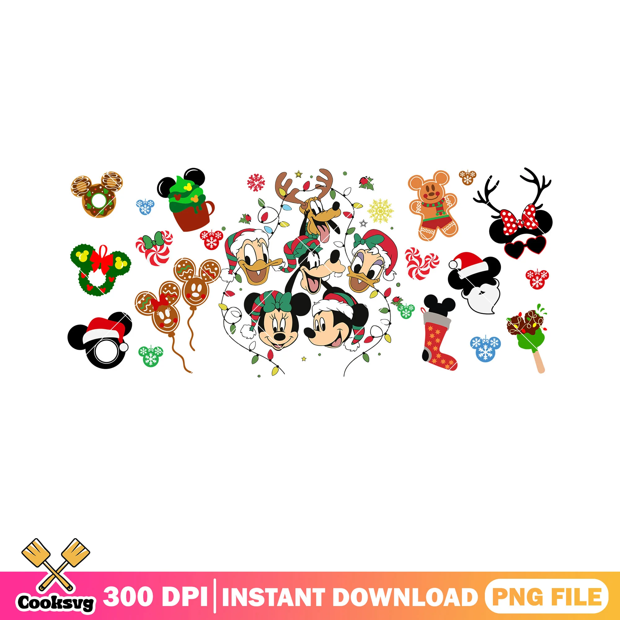 The disney poster xmas png, disney christmas png, christmas lights png