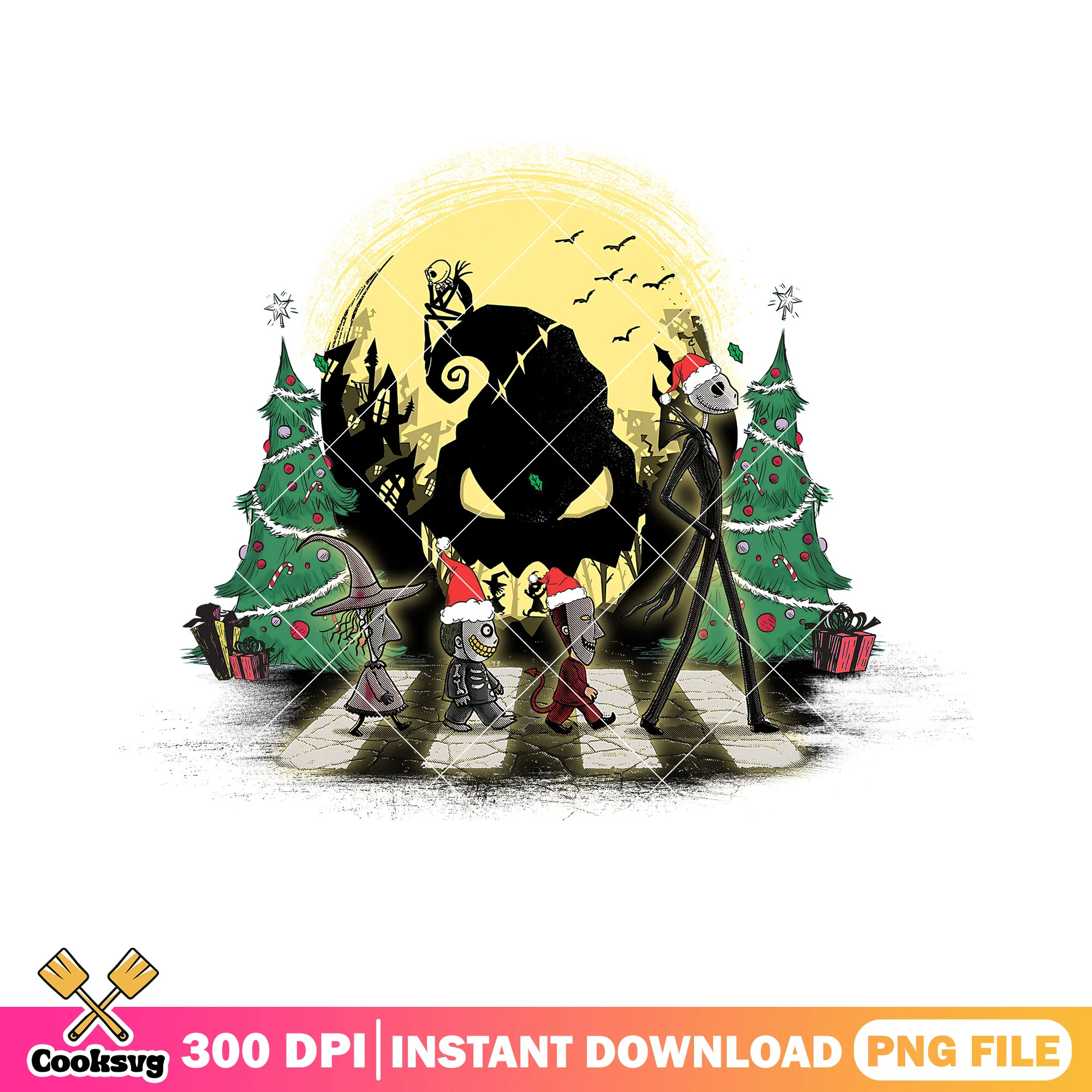 The full moon christmas nights png, jack skelington png, oogie boogie png