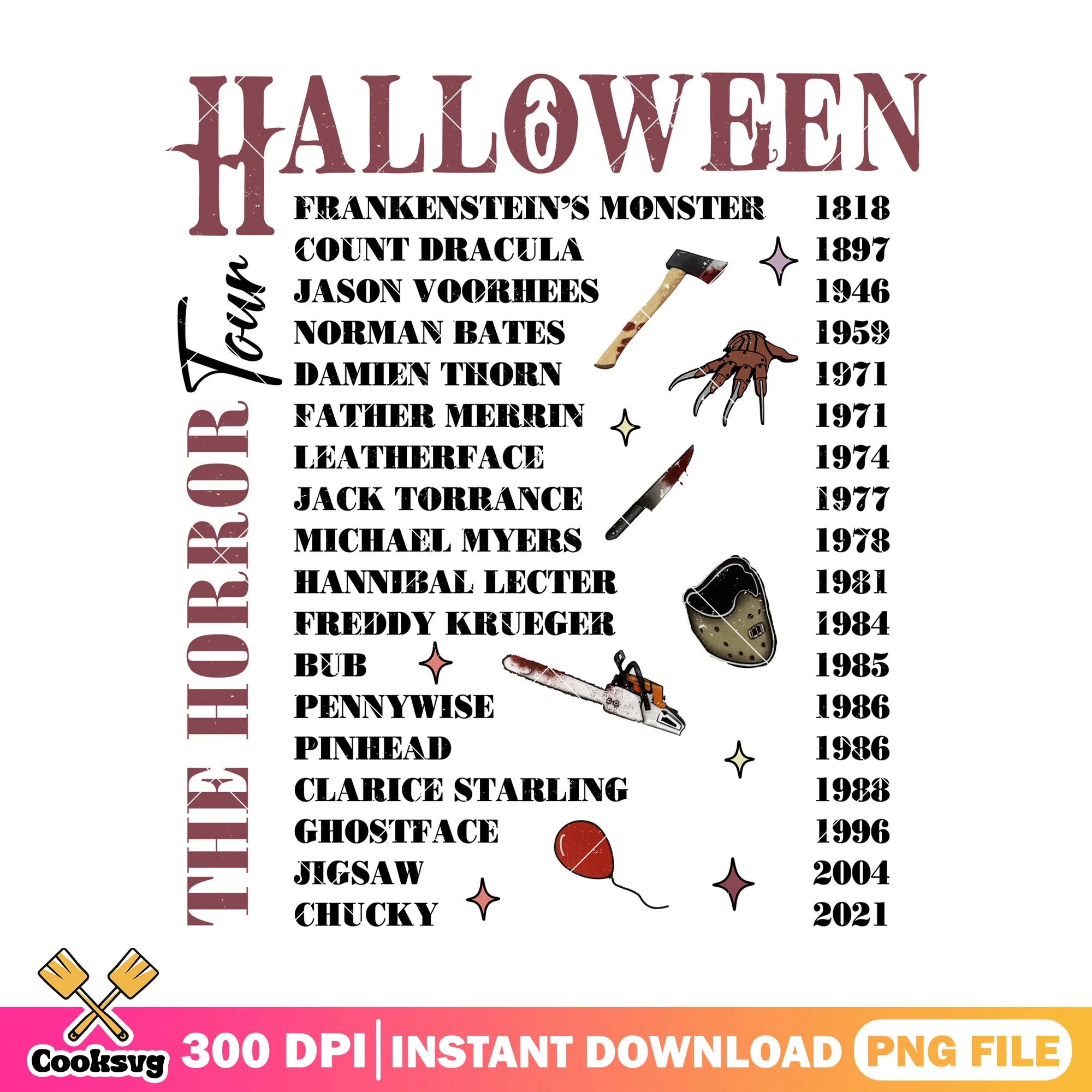The horror tour design png, halloween art png, poster art png