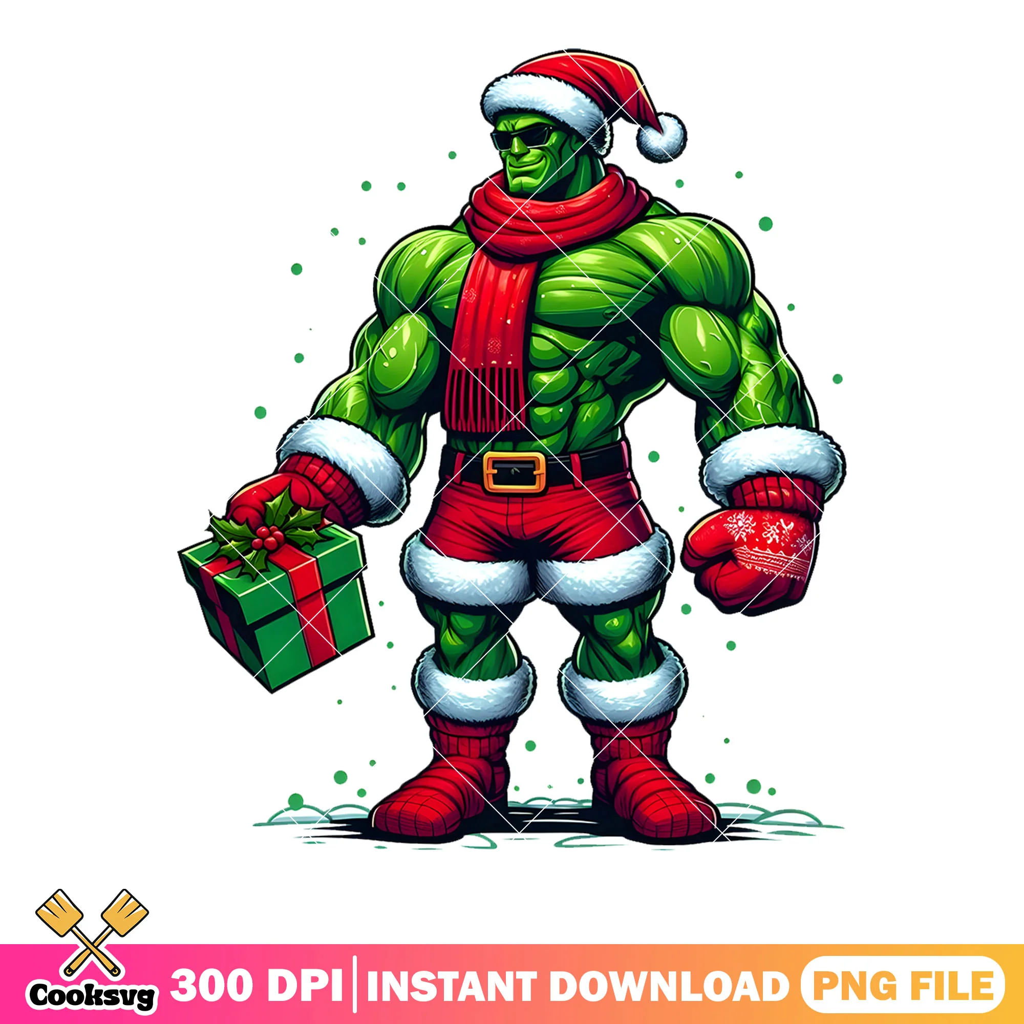 The Hulk christmas png, santa muscle marvel png, christmas gift png