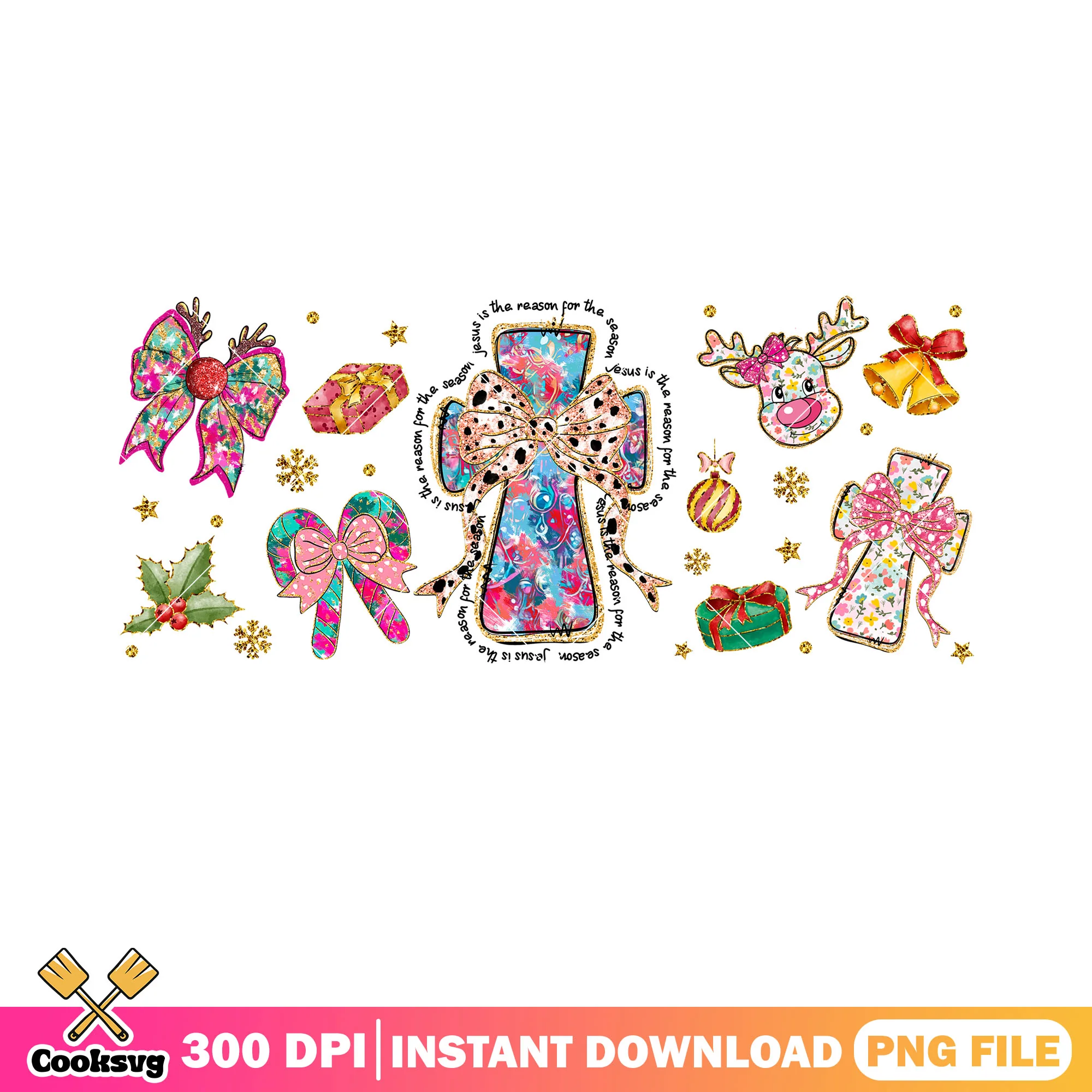The jesus cross santa gifts png, jingle bell png, christmas reindeer png