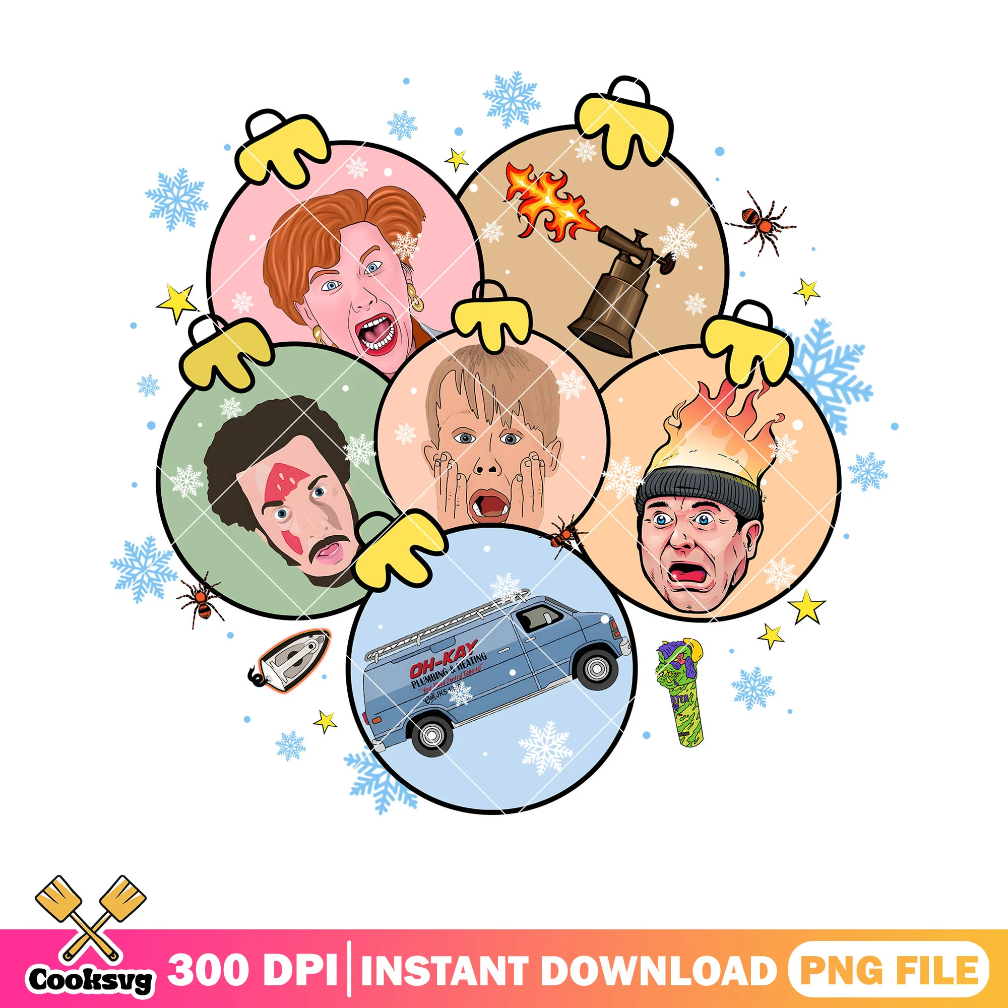The kevin mccallister xmas png, christmas ball png, wet bandit png