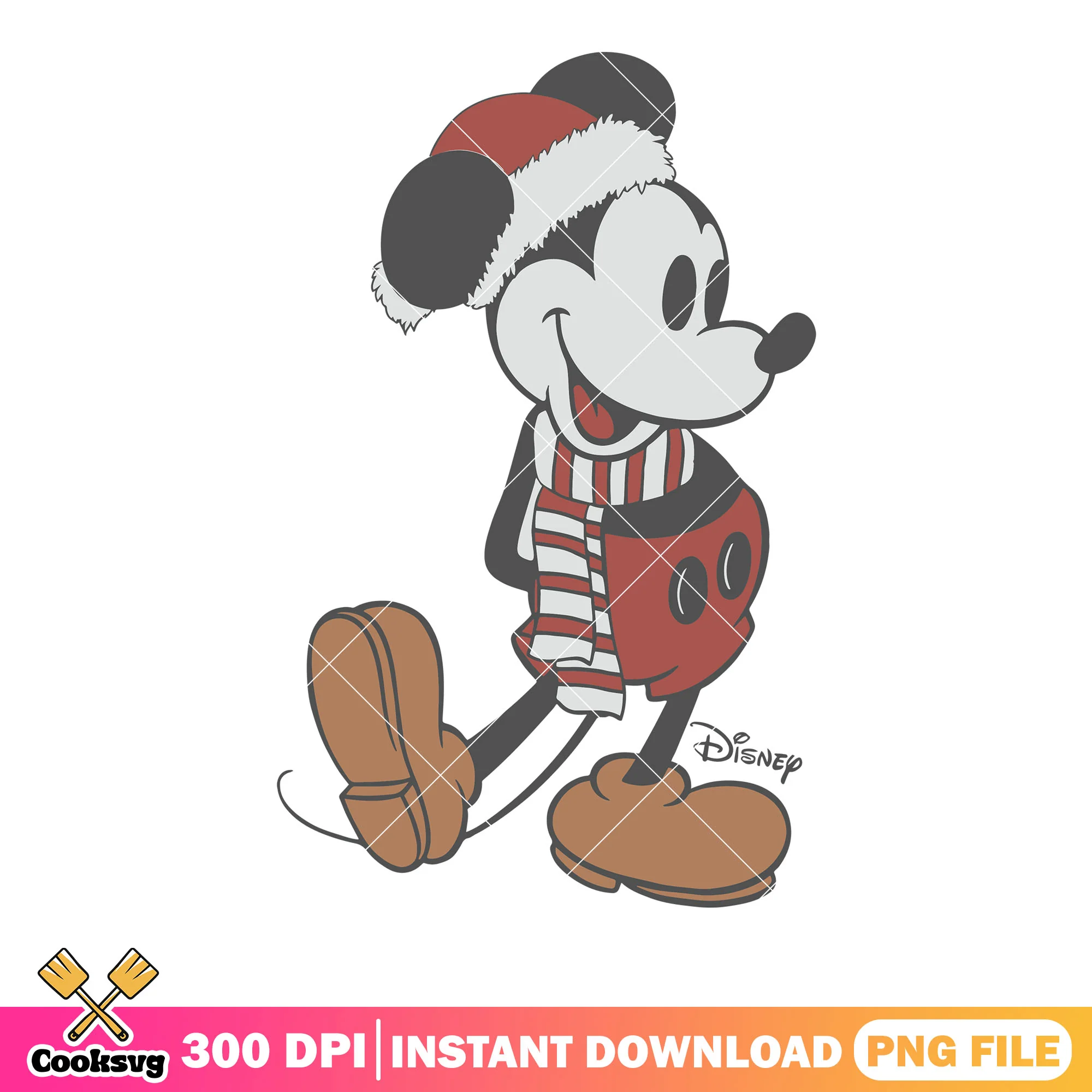The old vintage mickey png, disney christmas png, santa hat png
