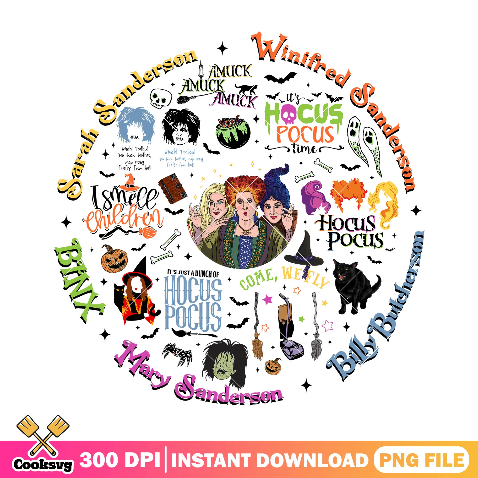 The sanderson sisters circle quotes design png, hocus pocus png