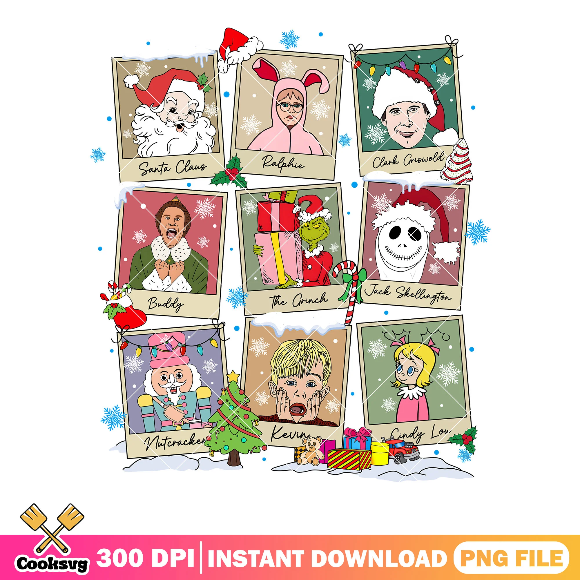 The santa xmas poster png, the grinch png, jack skelington png