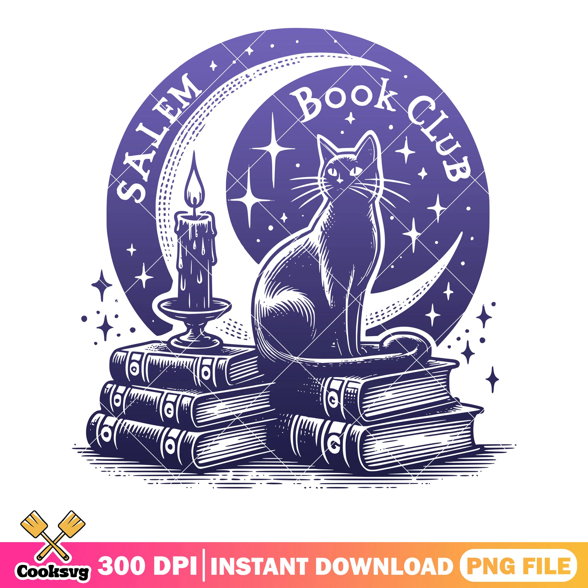 The stary night cresnet moon png, black cat png, witch halloween png