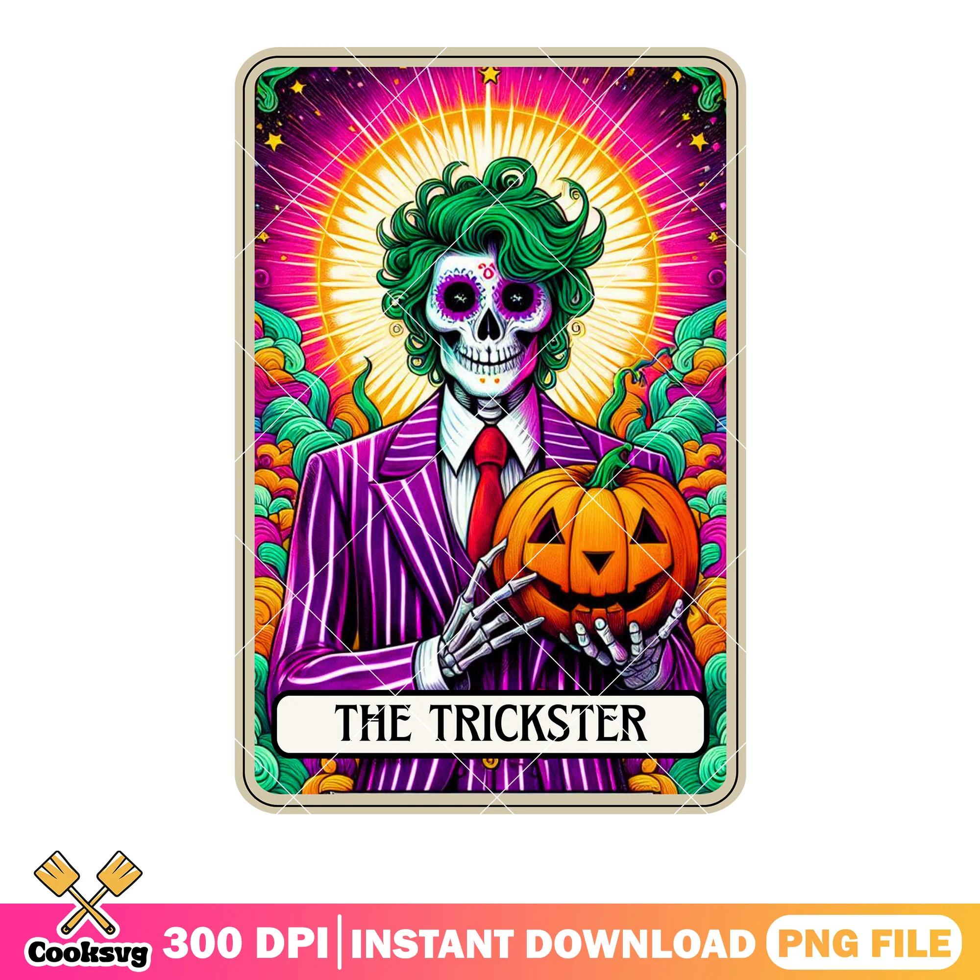 The trickster skull face png, jack o lantern png, green hair png