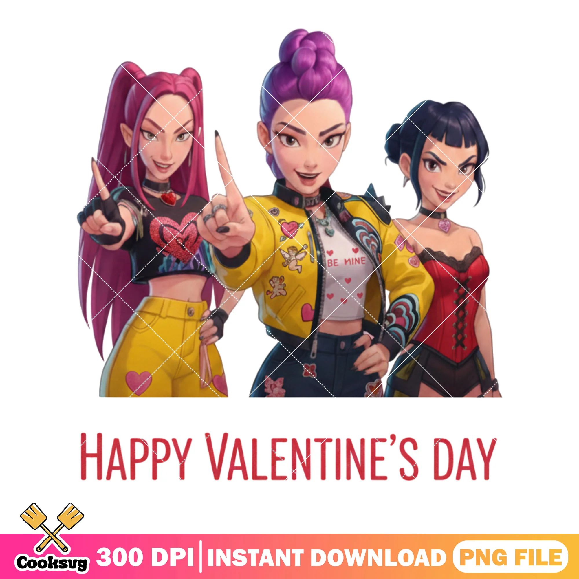 The valentines girls hunter png, demon hunters png, valentines day png