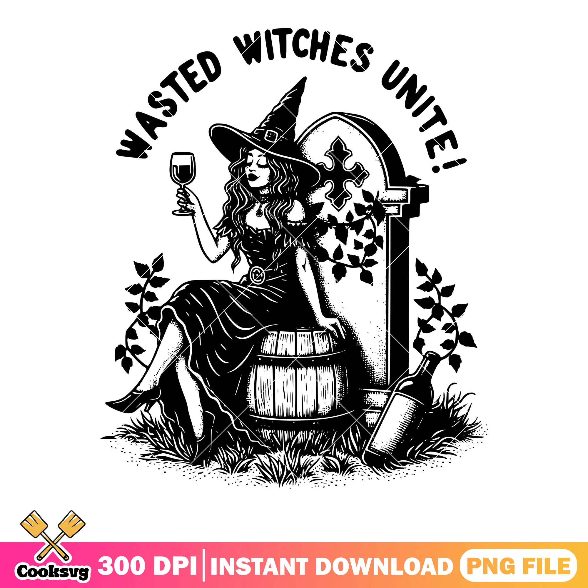 The witch drunk on tomb png, big wine glass png, halloween scary png