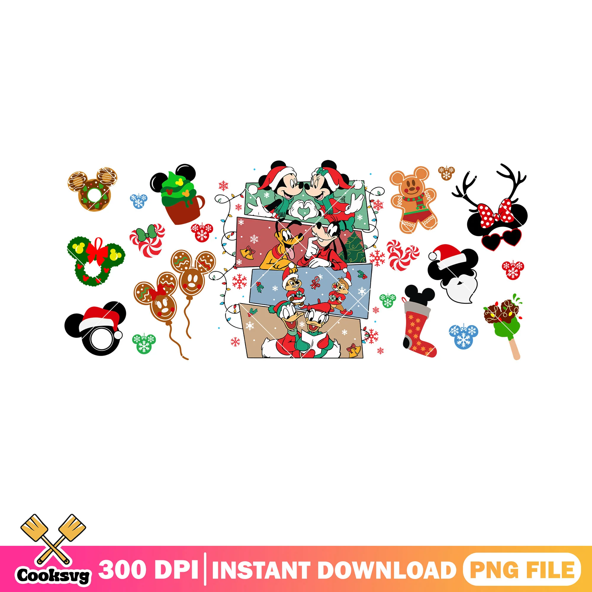 The xmas wreath disney png, xmas vibes png, mickey and friends png