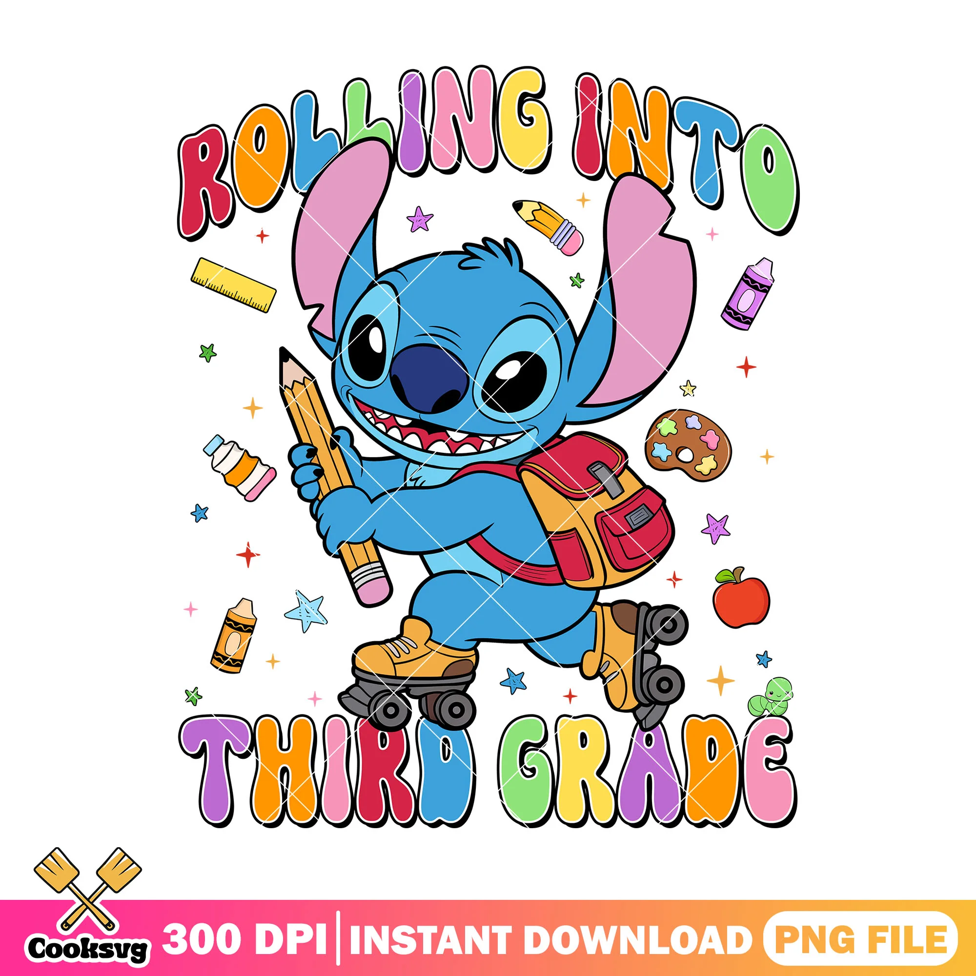 Third grade rollin into png, stitch cartoon png, happy back to school png