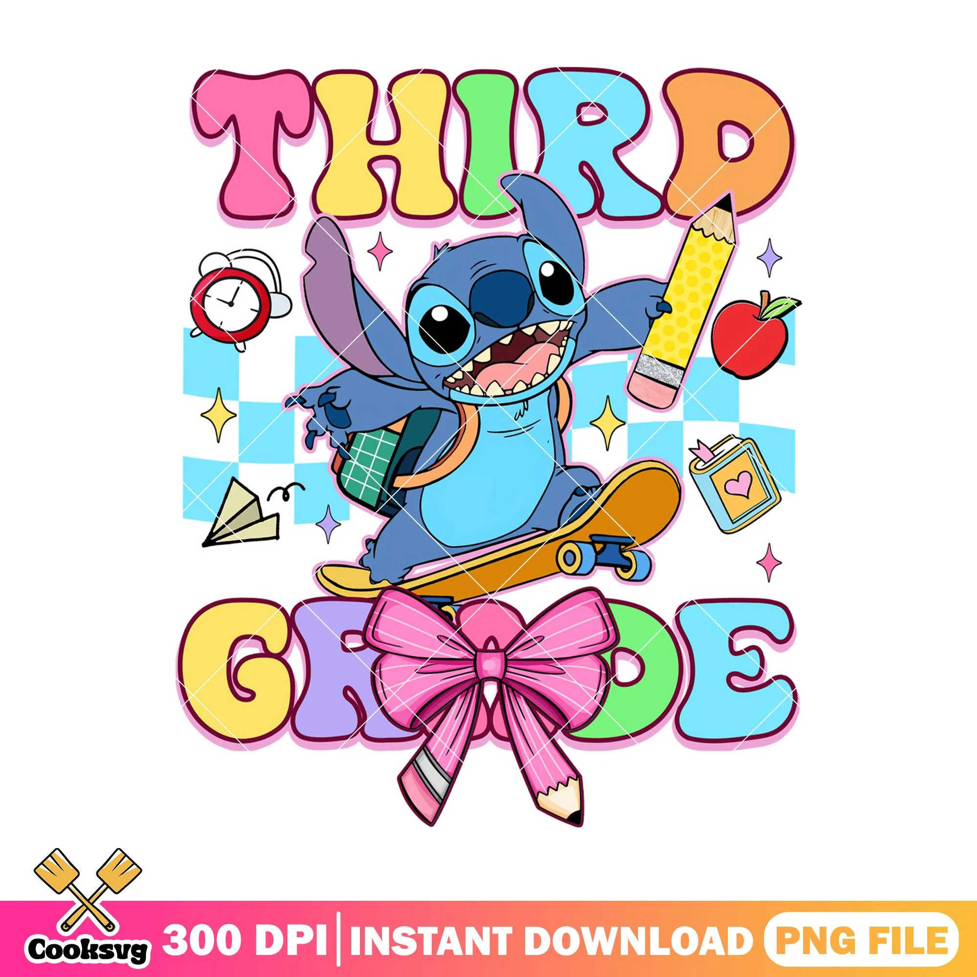 Third grade with stitch png, go back to school png, stitch blue png