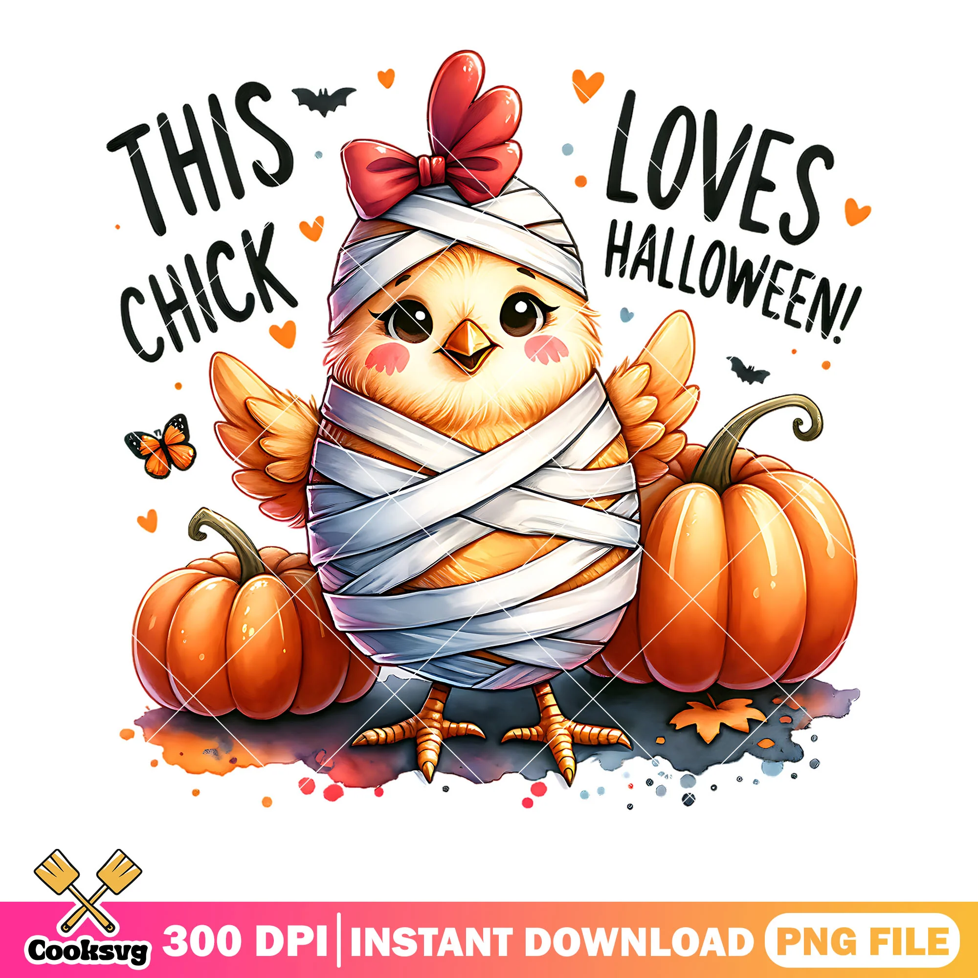 This chick loves halloween png, baby chicken png, halloween scary png