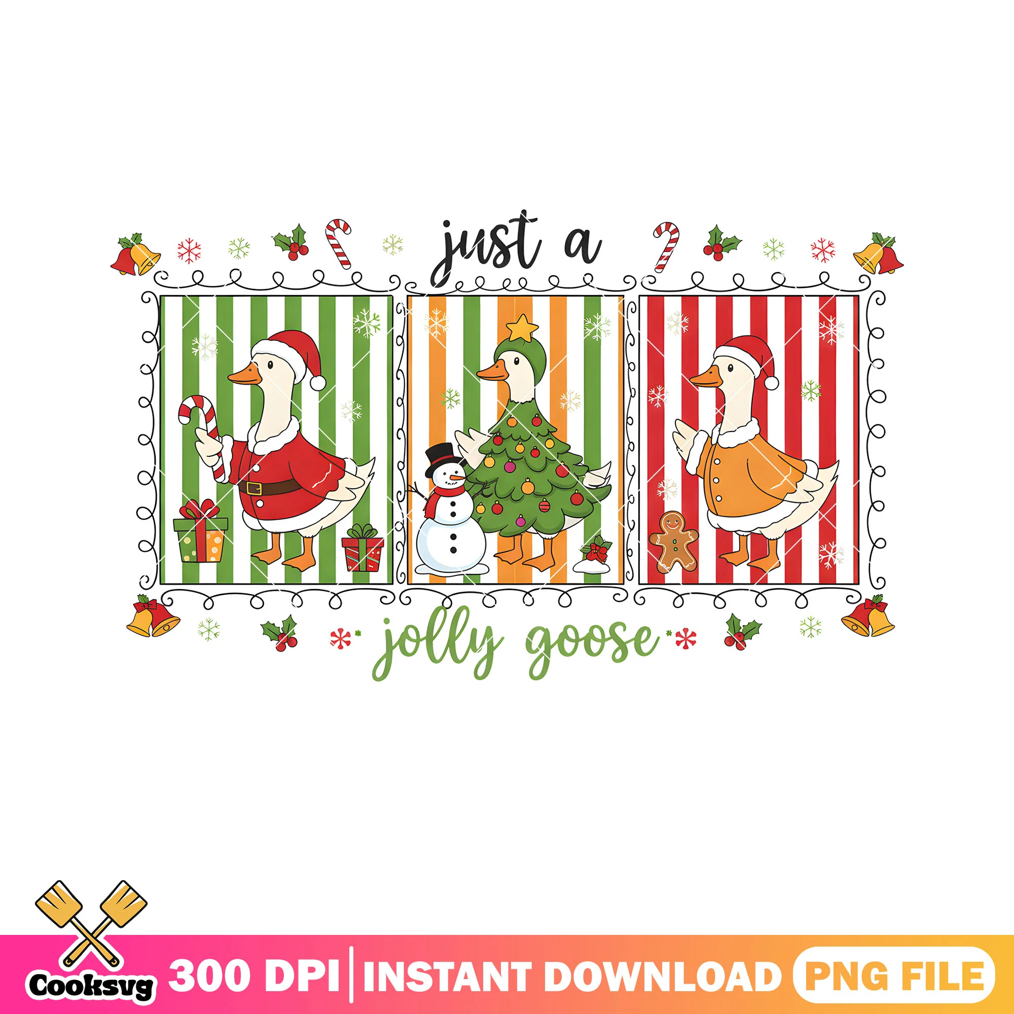 Three cute goose christmas png, christmas gift png, pine tree png