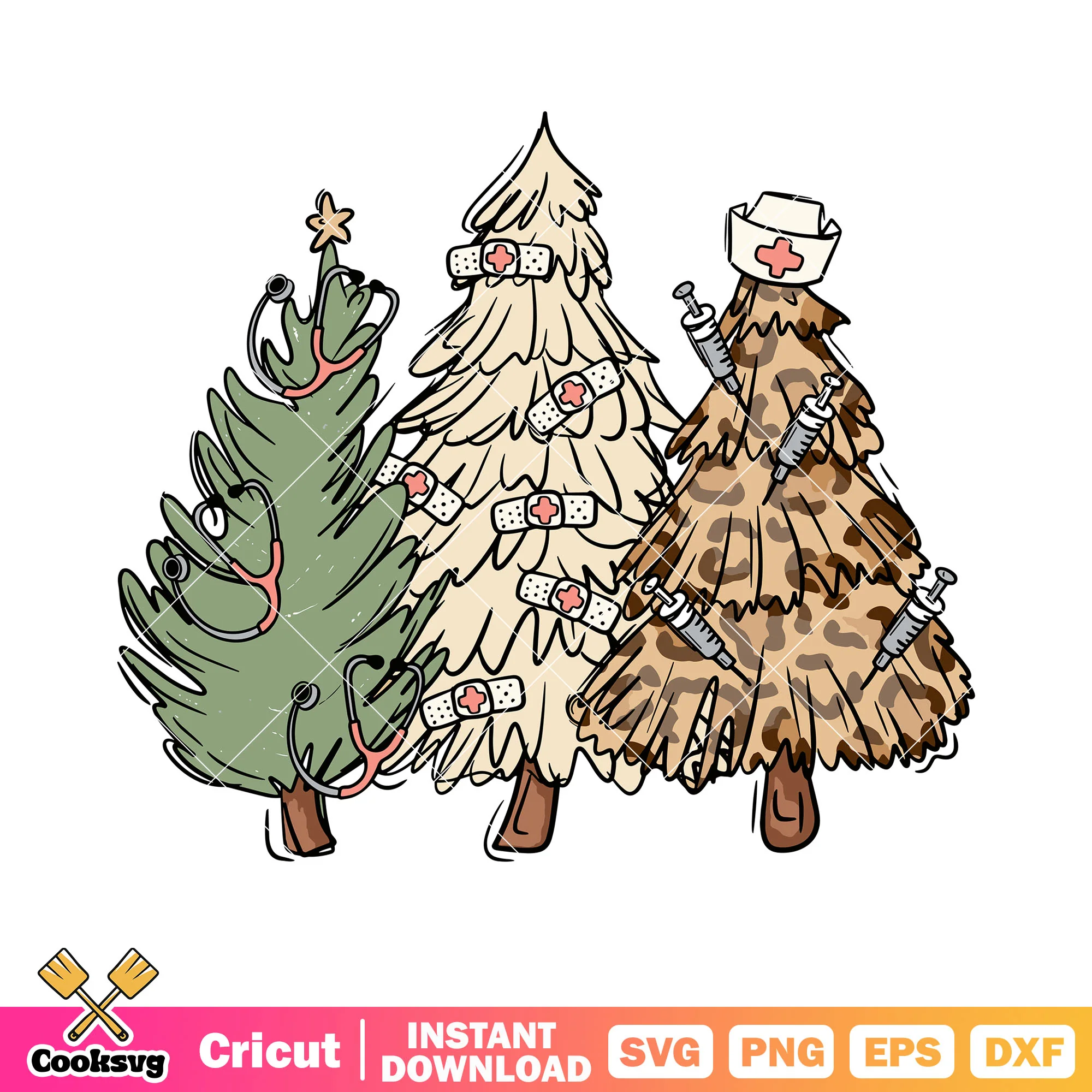 Three pine tree svg, stethoscope decorations svg, syringa tree svg