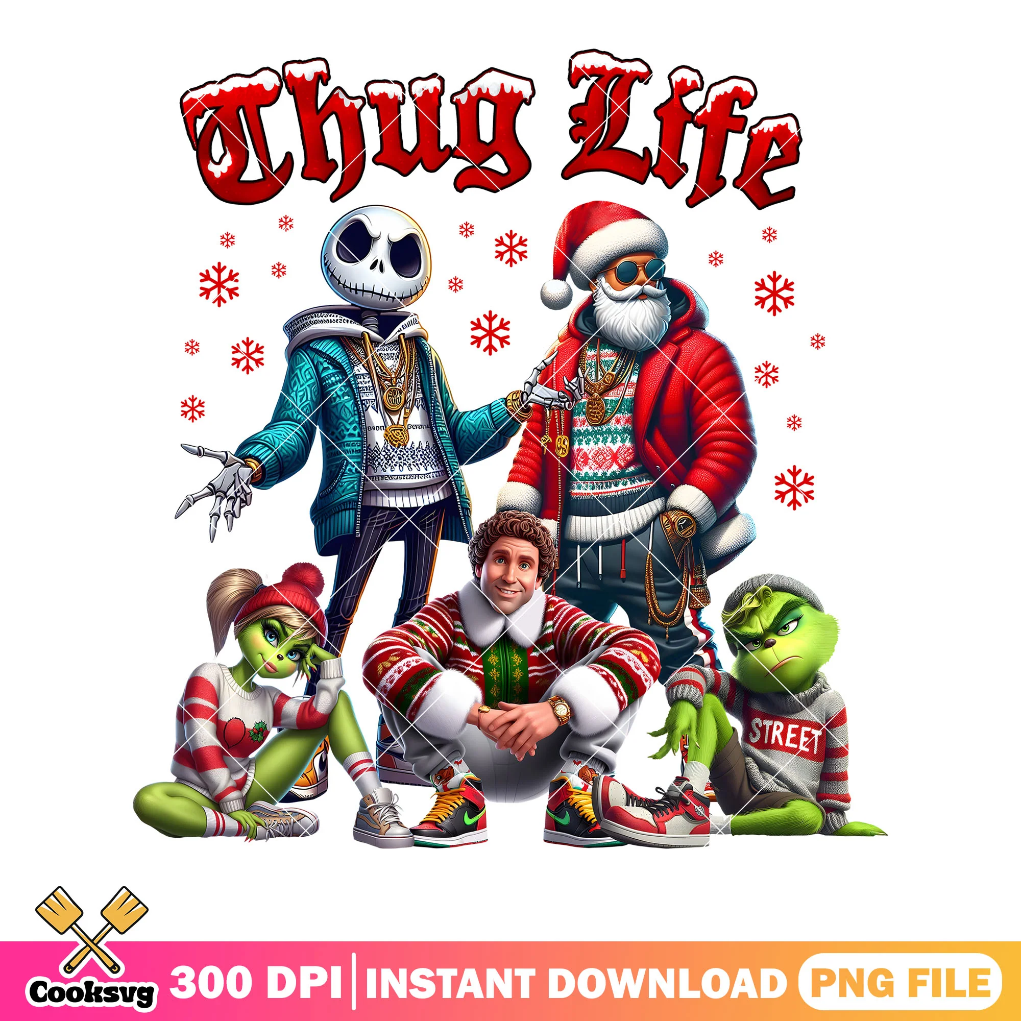 Thug life jack skellington png, black santa grinch png, snowflake png
