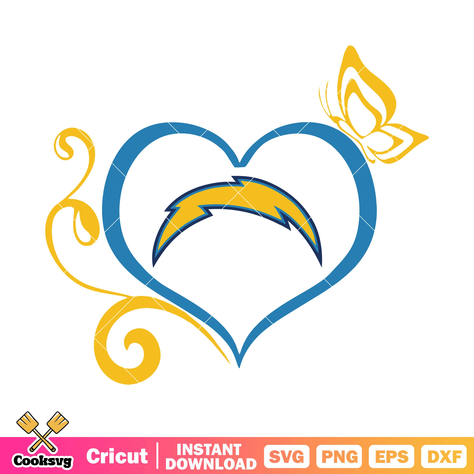 Thunder love butterfly svg, nfl svg, los angeles chargers svg