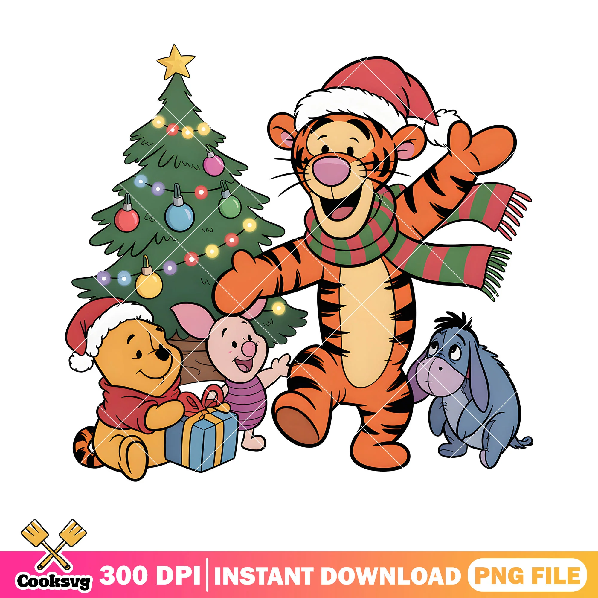 Tiger and friends xmas tree png, winnie the pooh png, disney pooh png