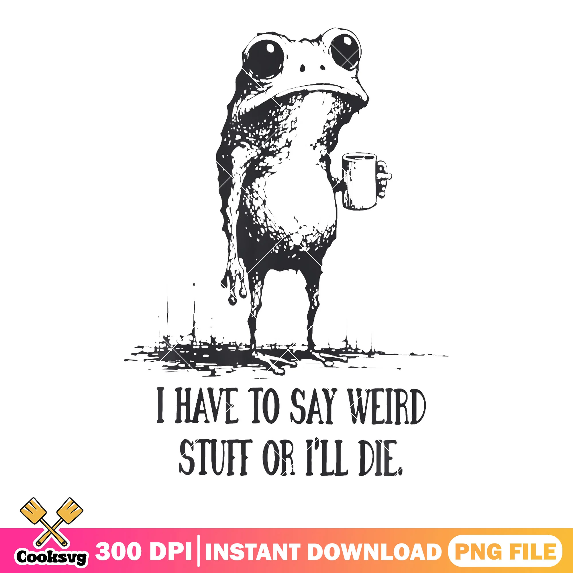 Tiny frog in cafein routine png, coffee cup png, creepy art png