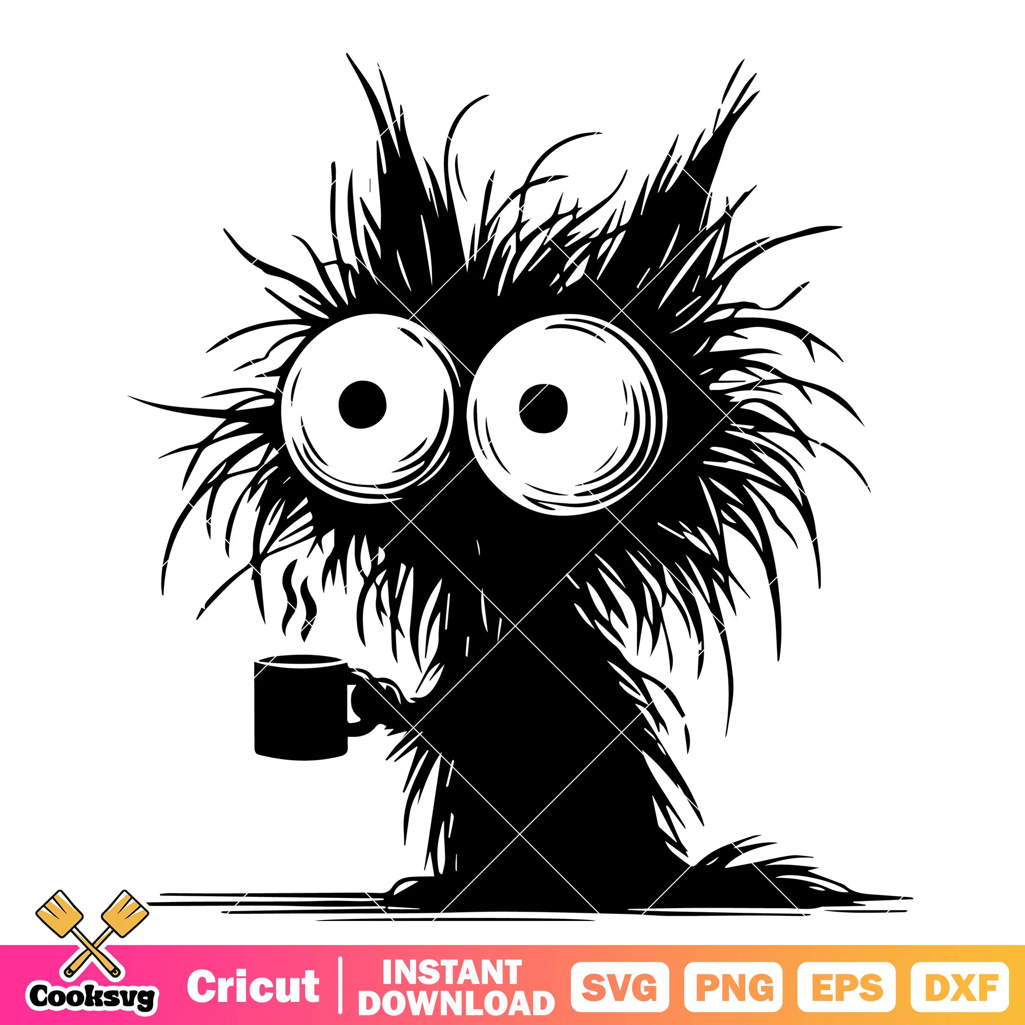 Tired cat drink coffee svg, black cat coffee svg, black cat svg