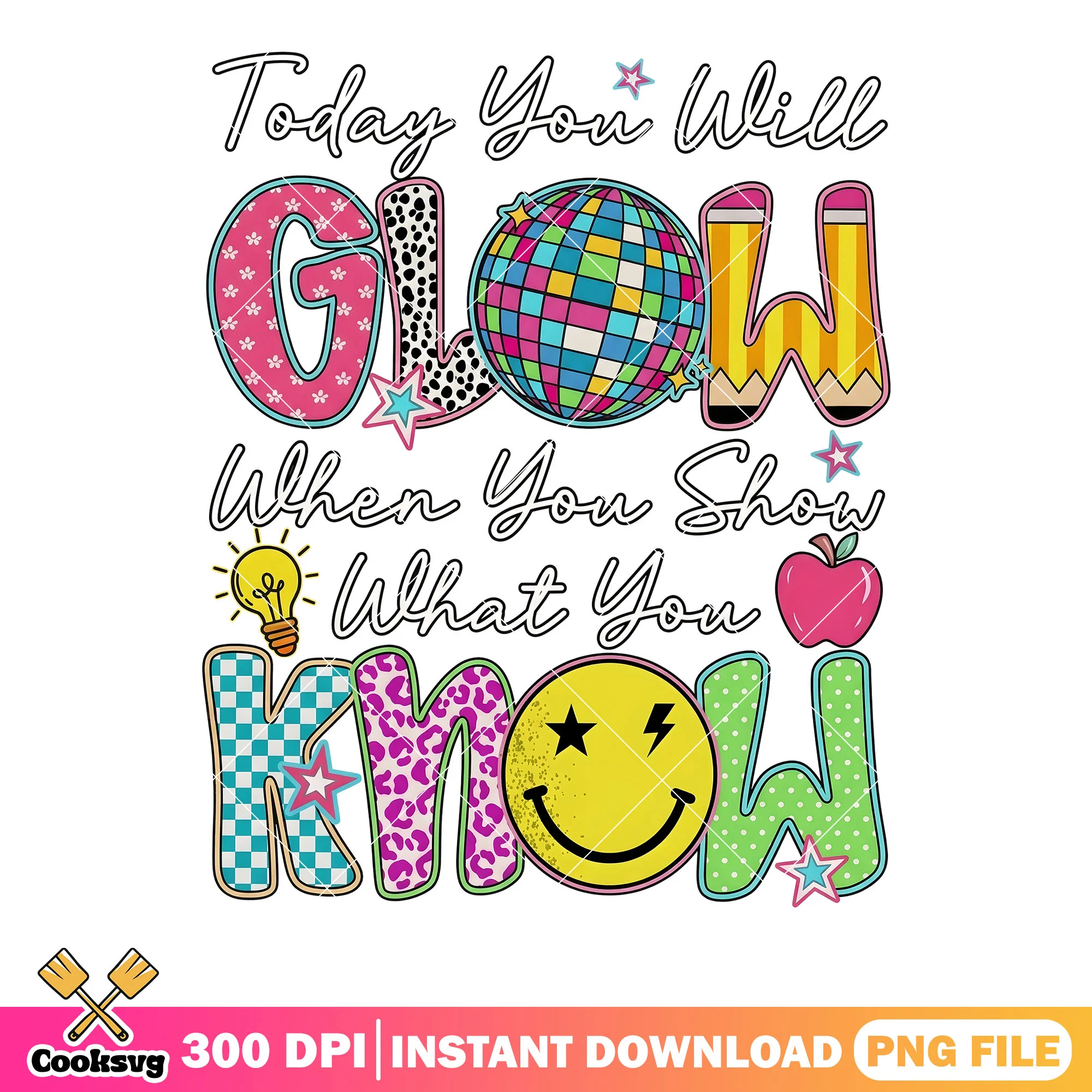 Today you will glow png, 90s discoball png, smile icon png