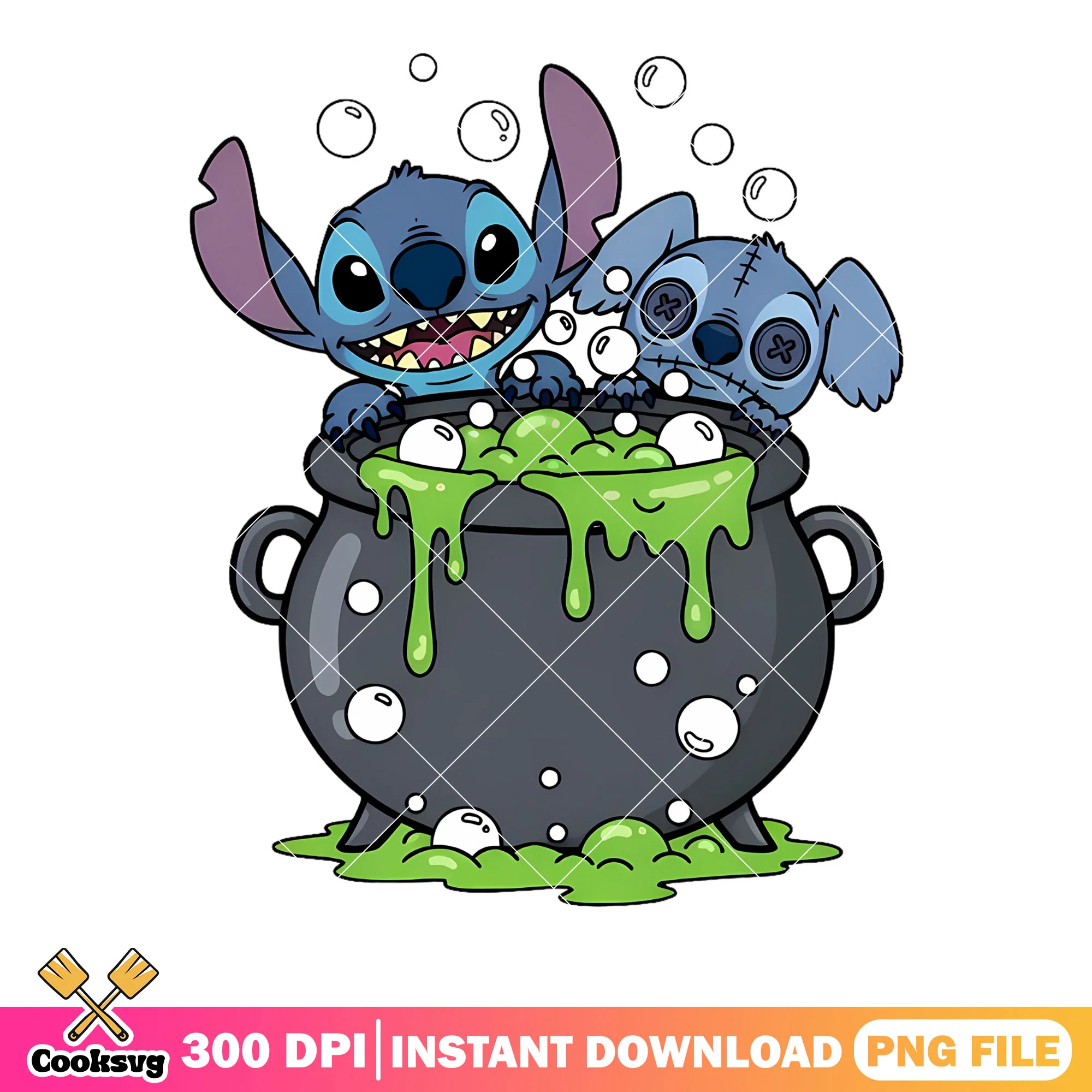 Toxic cauldron witches png, cute stitch png, happy halloween png