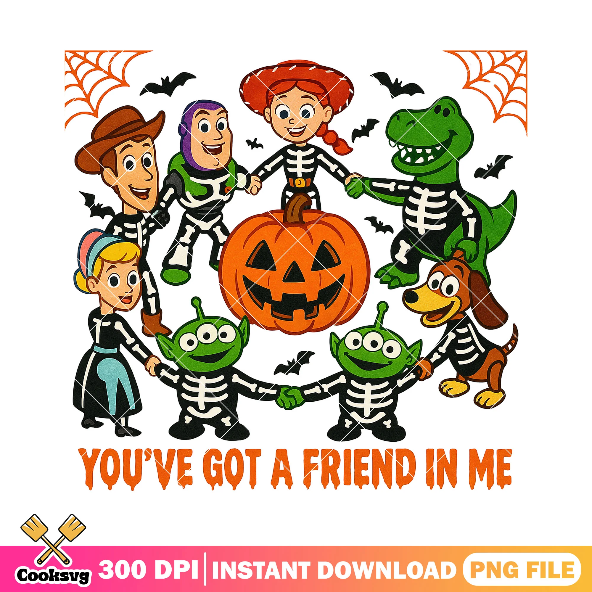 Toy story with pumpkin png, halloween cute png, disney world png