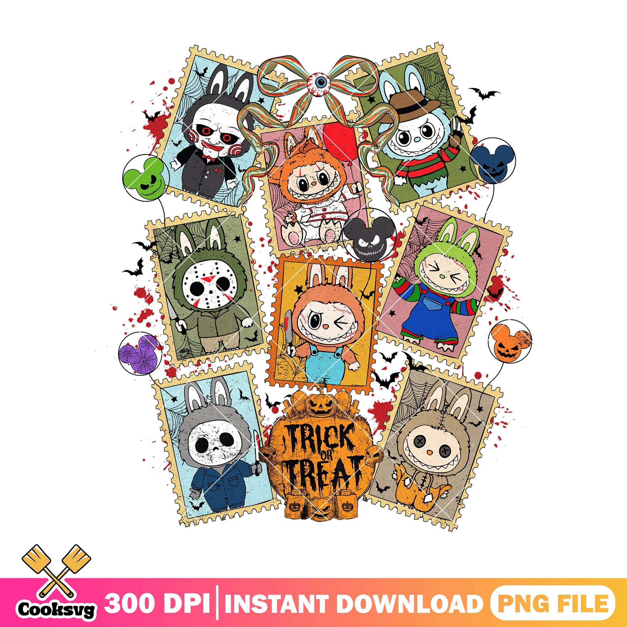 Trick or treat killer labubu png, halloweek kills png, labubu secret png