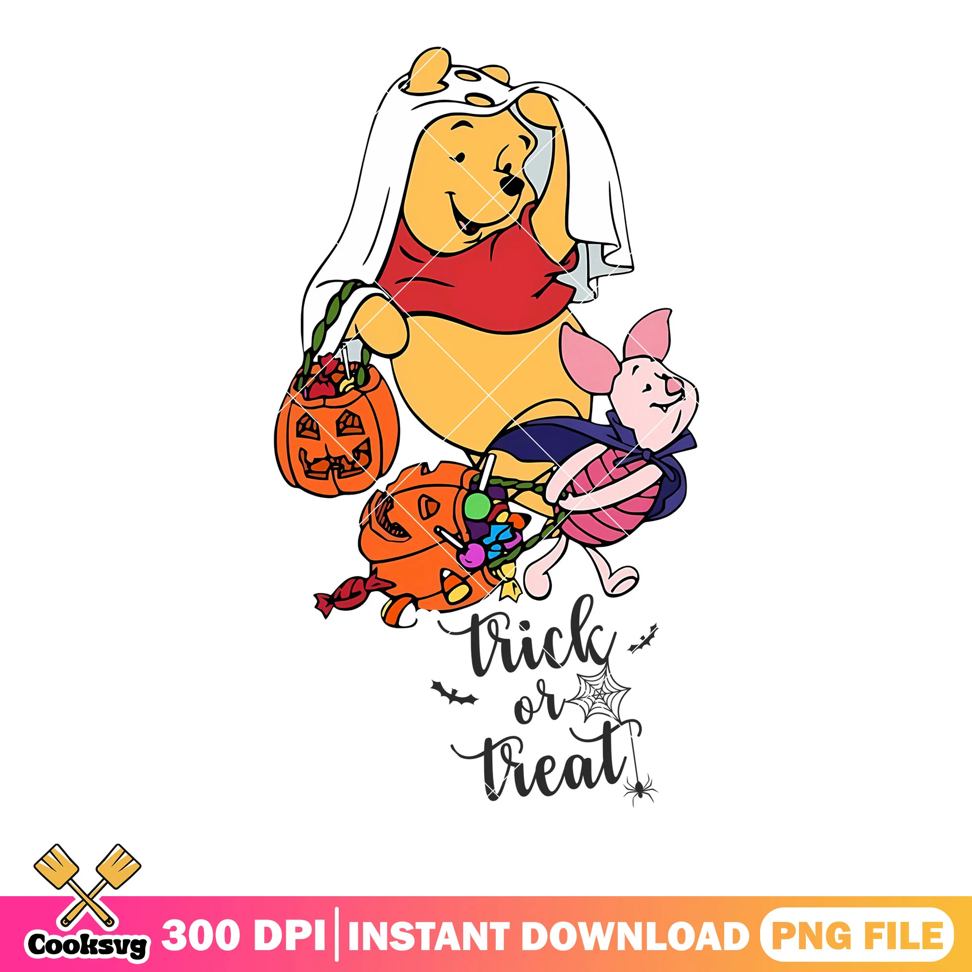 Trick or treat pooh and piglet png, disney halloween png, jack o lantern png