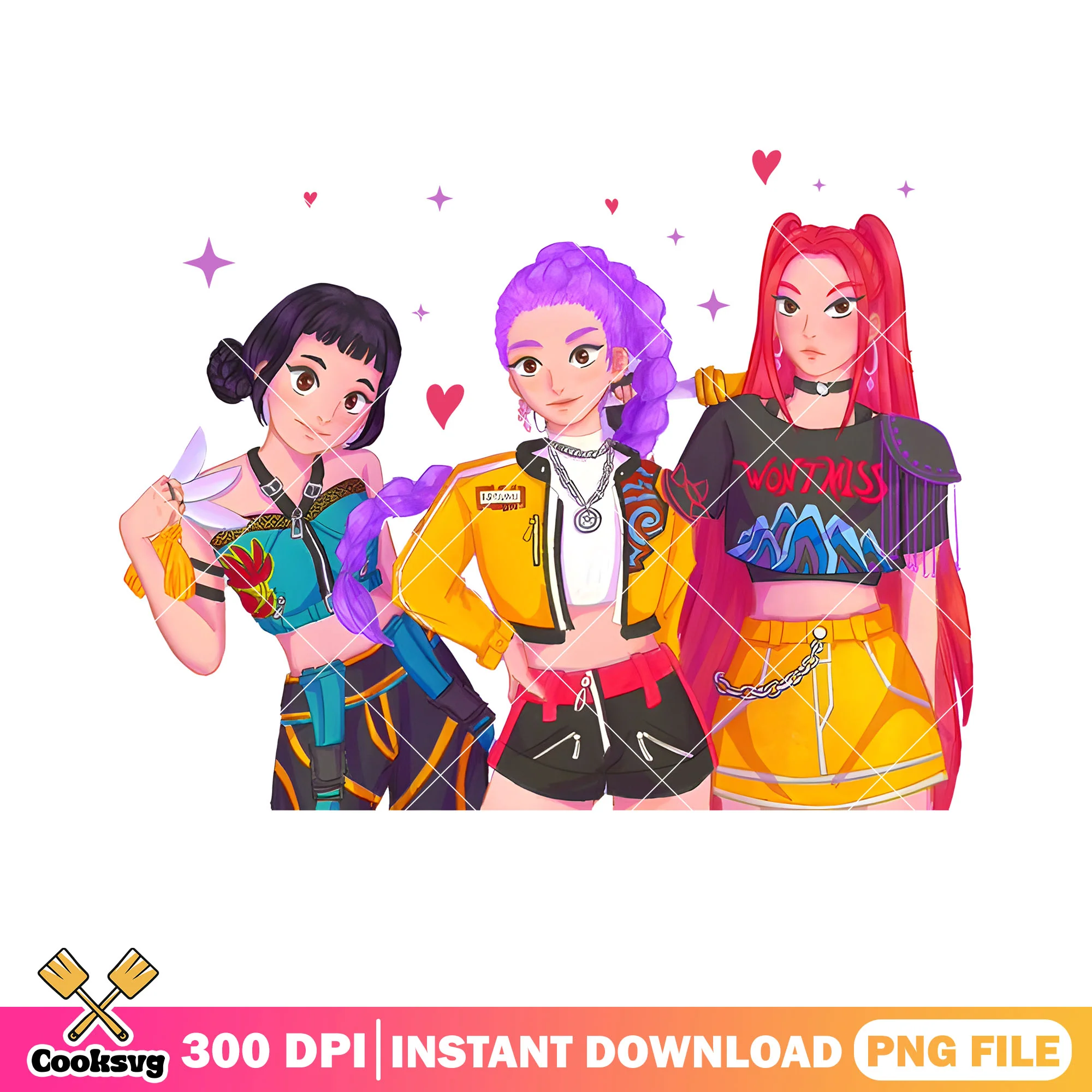 Trio baddies kpop png, huntrix band png, kpop huntrix png