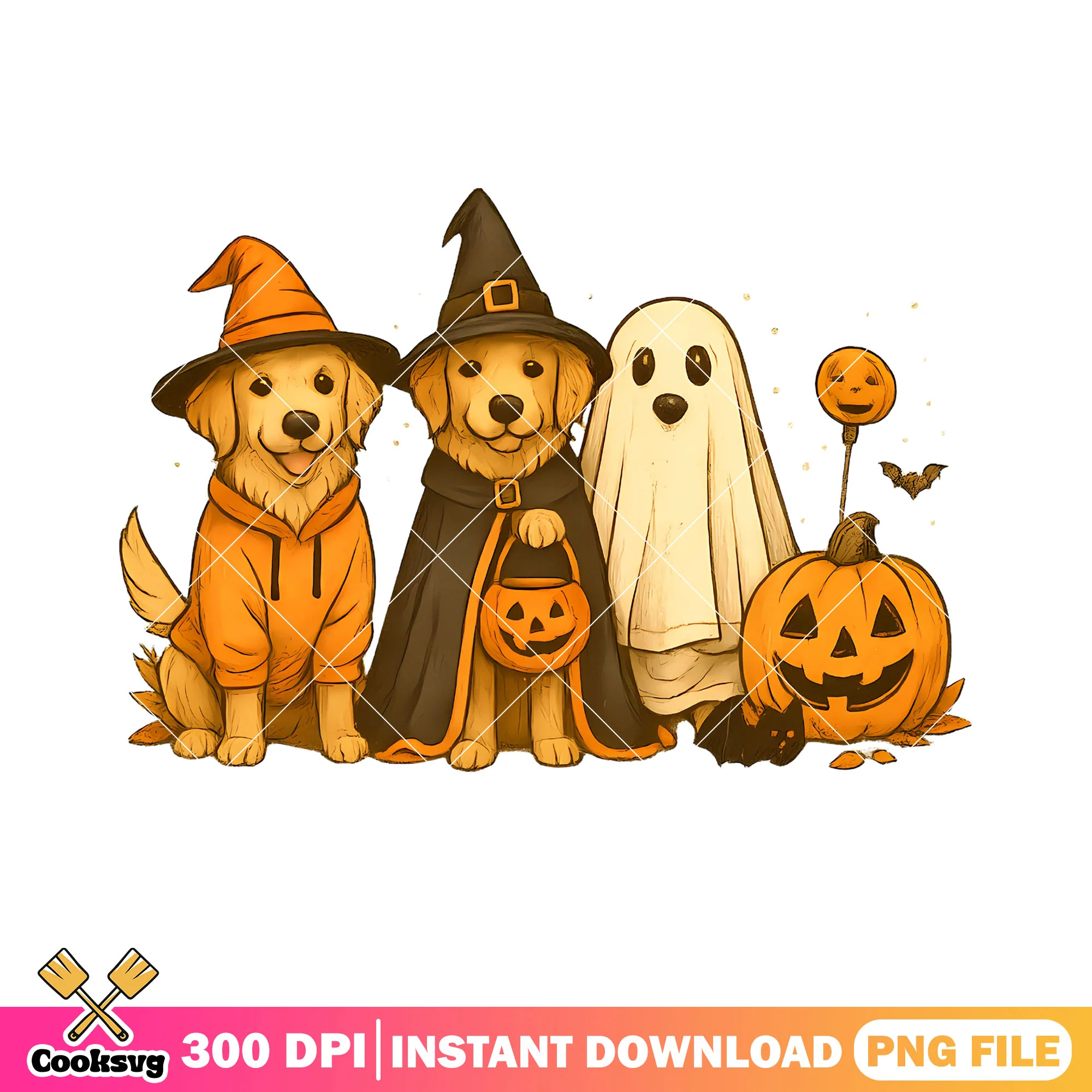 Two dog and a ghost png, wizard costume png, scary halloween night png