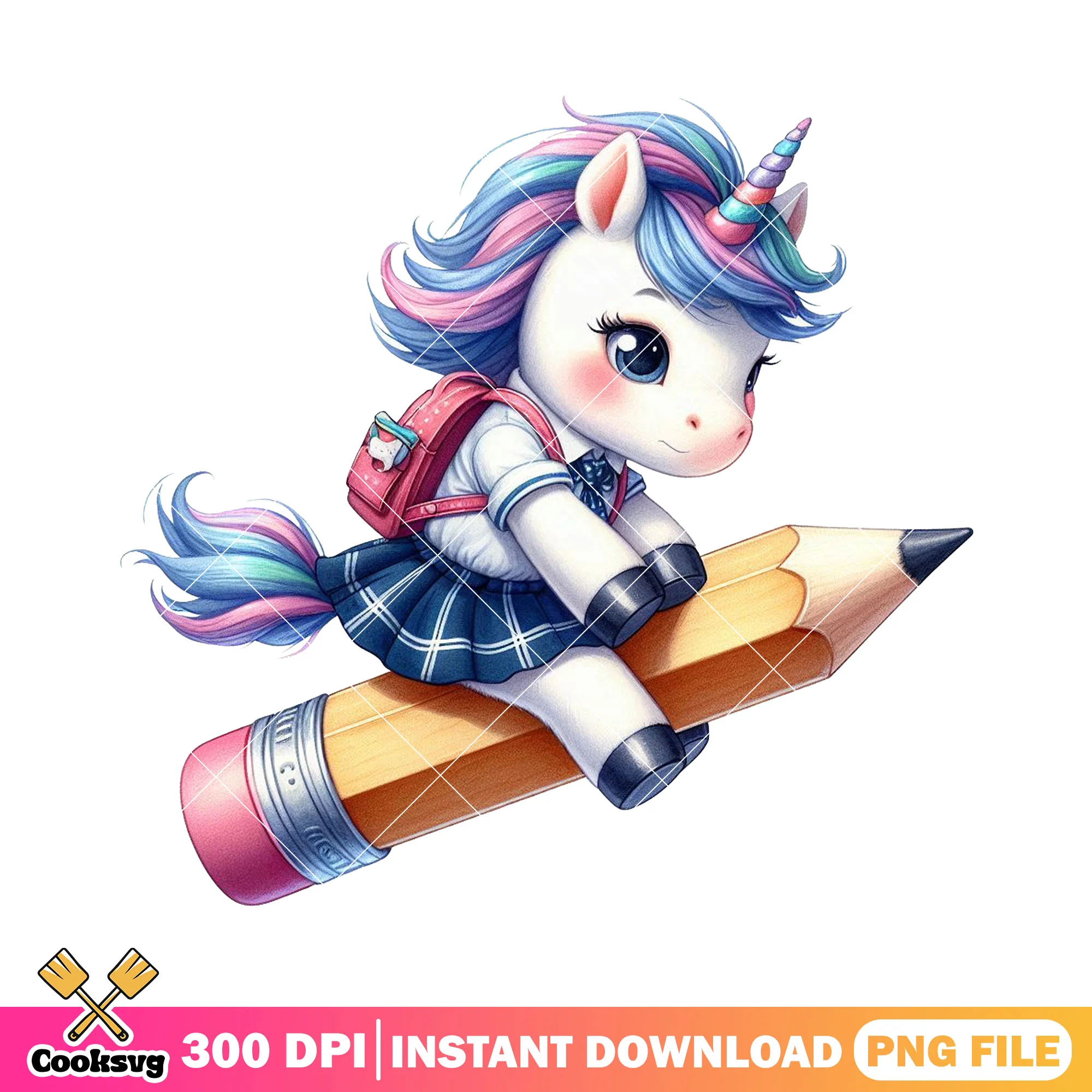 Unicorn schoolgirl png, unicorn cute png, back to school outfit png