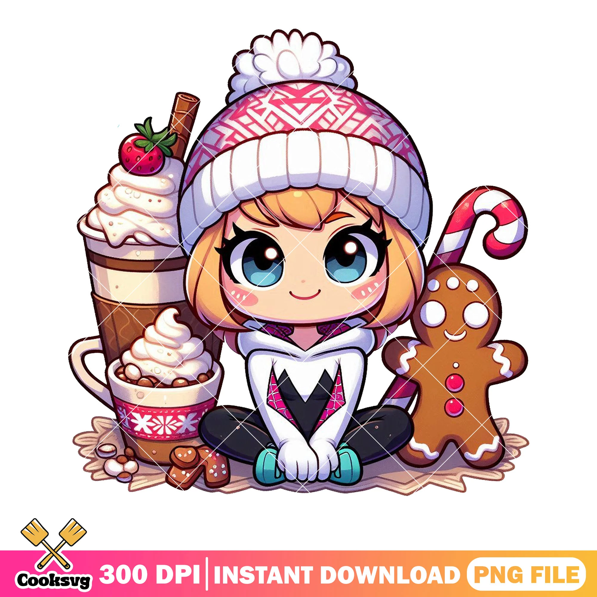 Unmasked gwen stacy christmas png, winter sweet clipart png, cute png