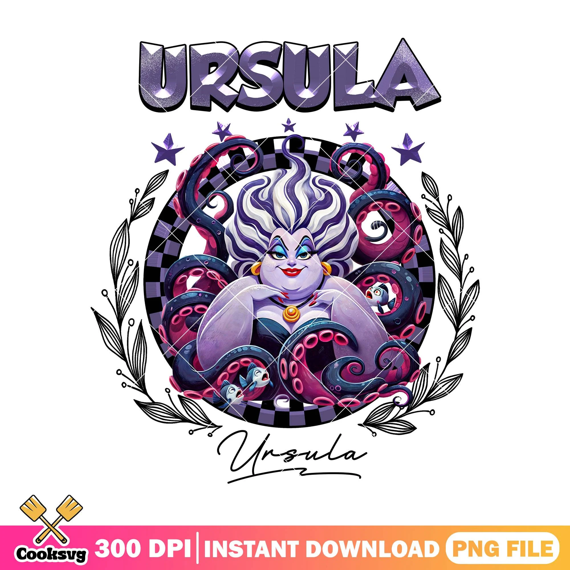 Ursula signature png, the little mermaid png, disney villains png