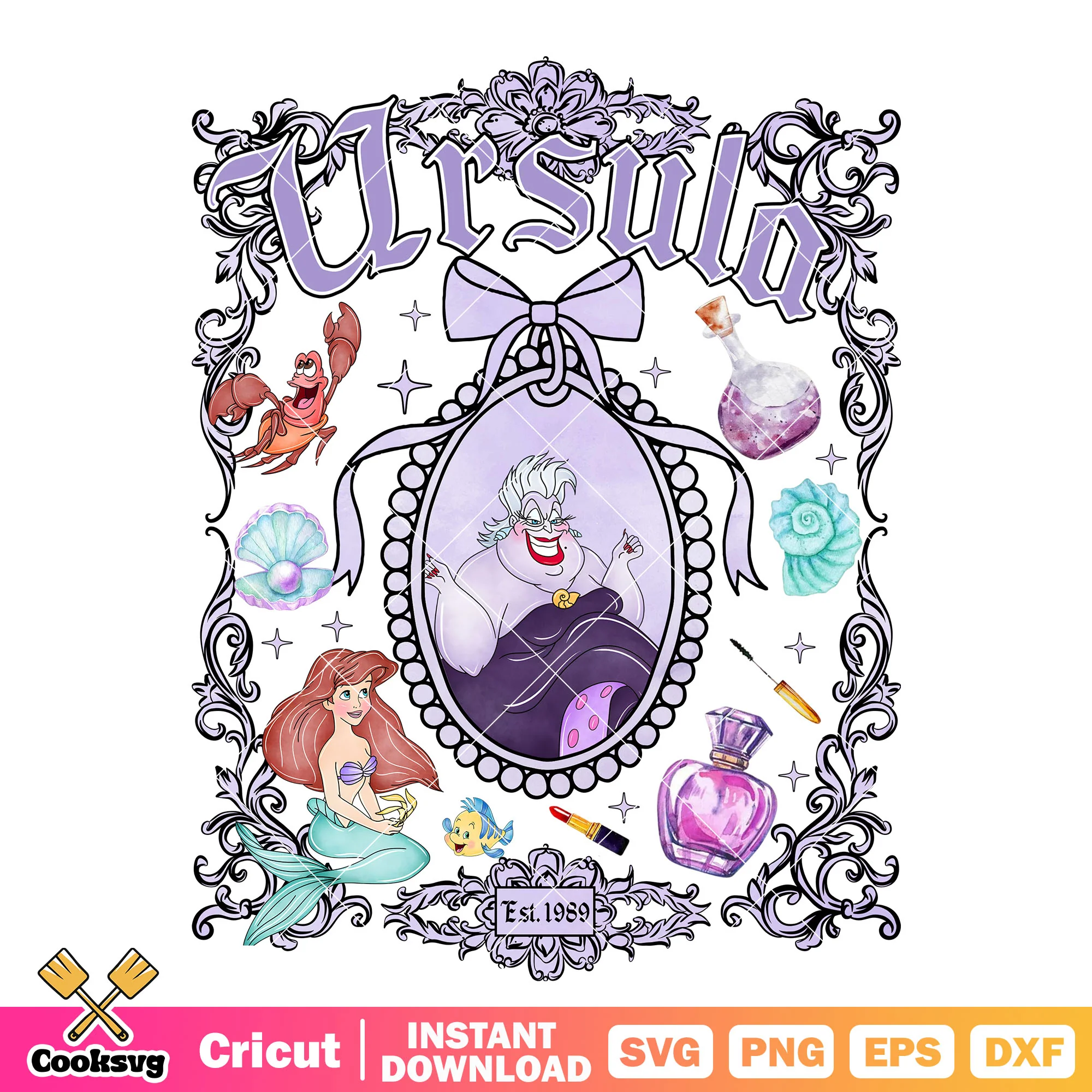 Ursula villain disney bow tie mirror png, ursula villain png