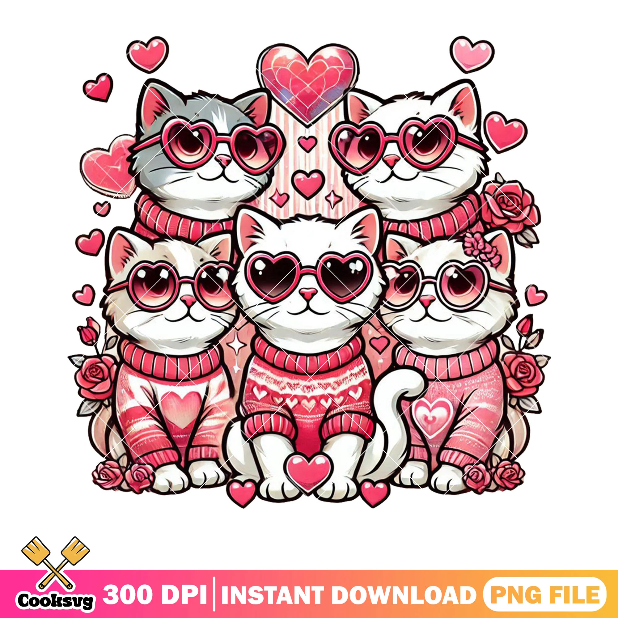 Valentine Cats crew png, love season png, happy valentine day png