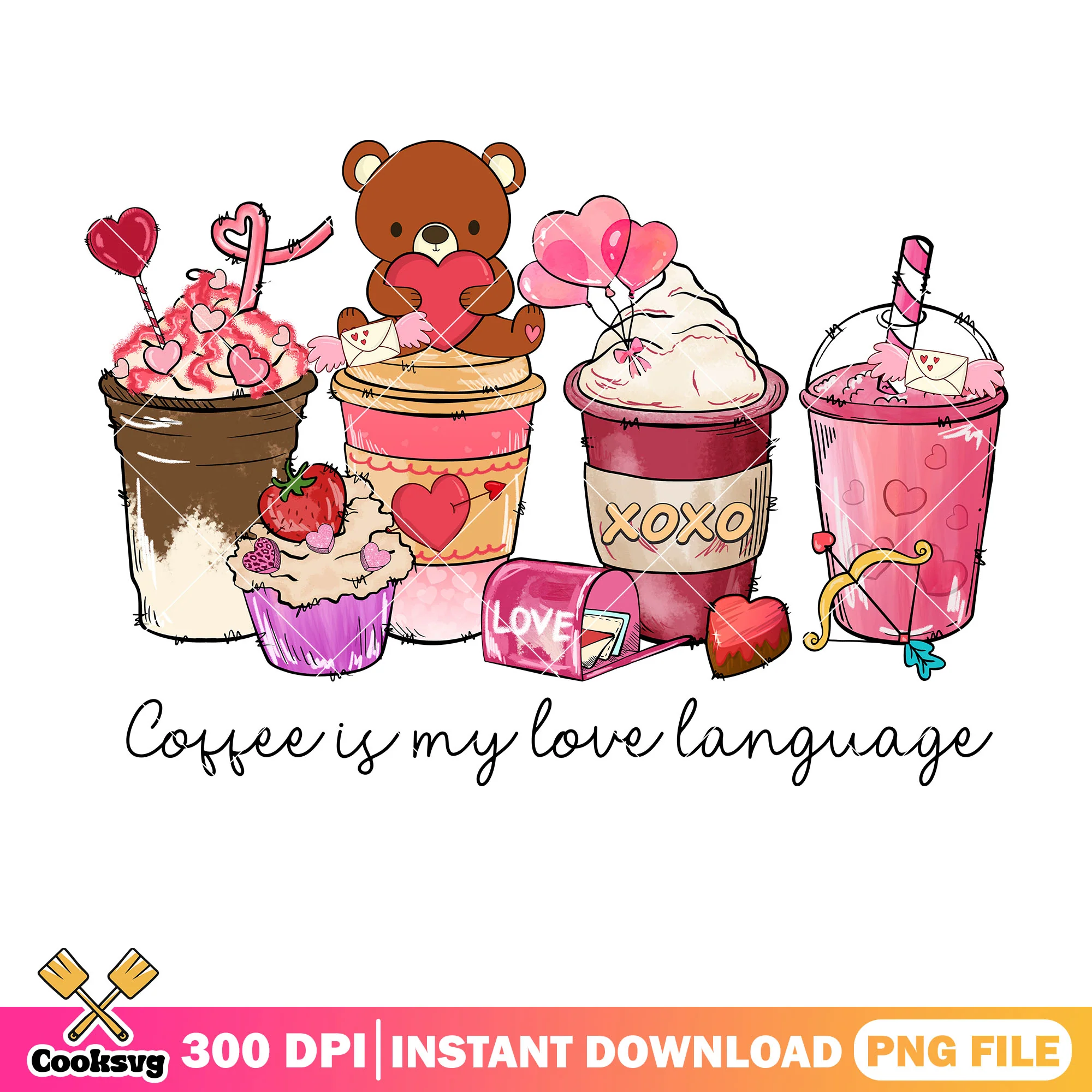 Valentine coffee is my language png, valentine coffee png