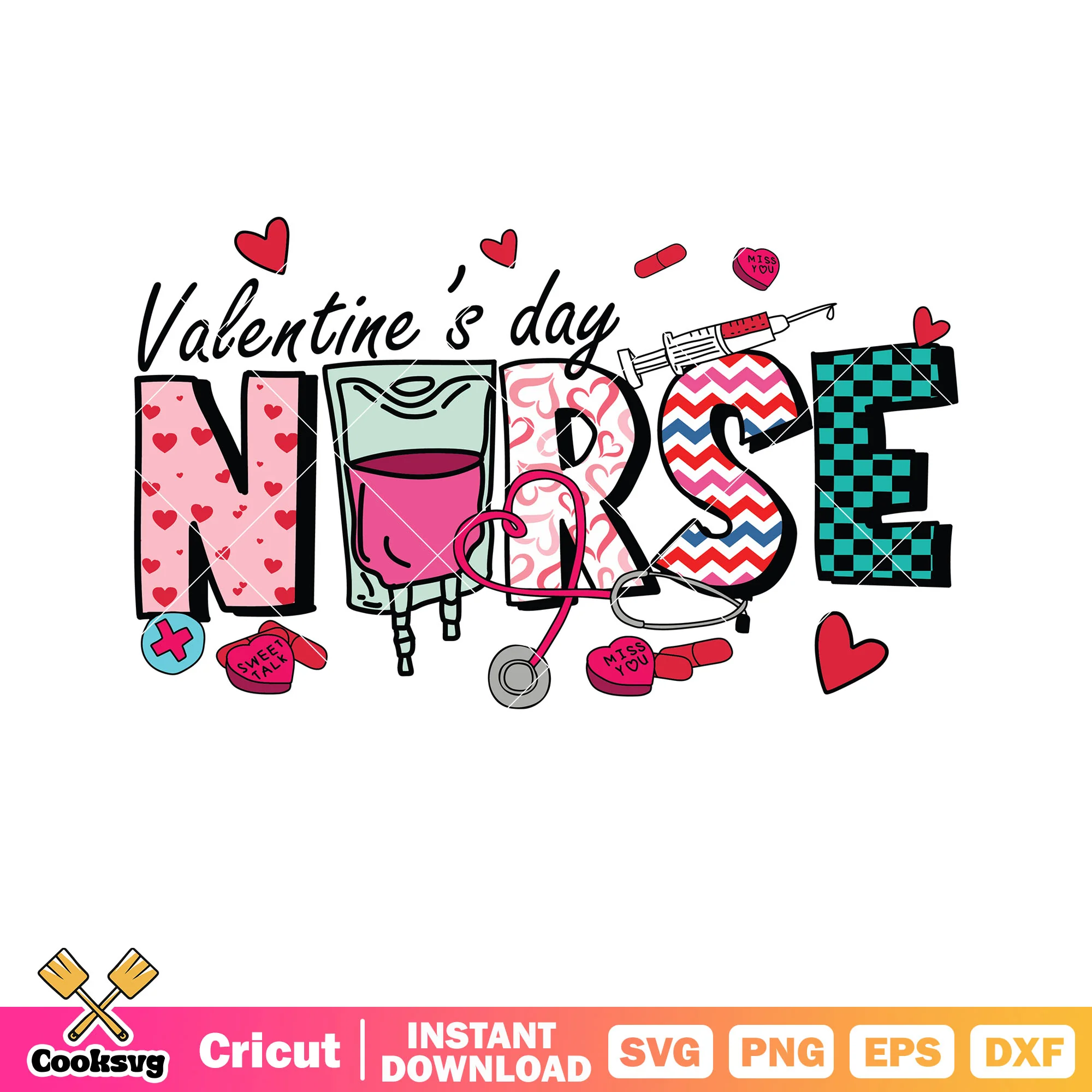 Valentine day nurse vibes svg, valentine day svg, valentine nurse svg